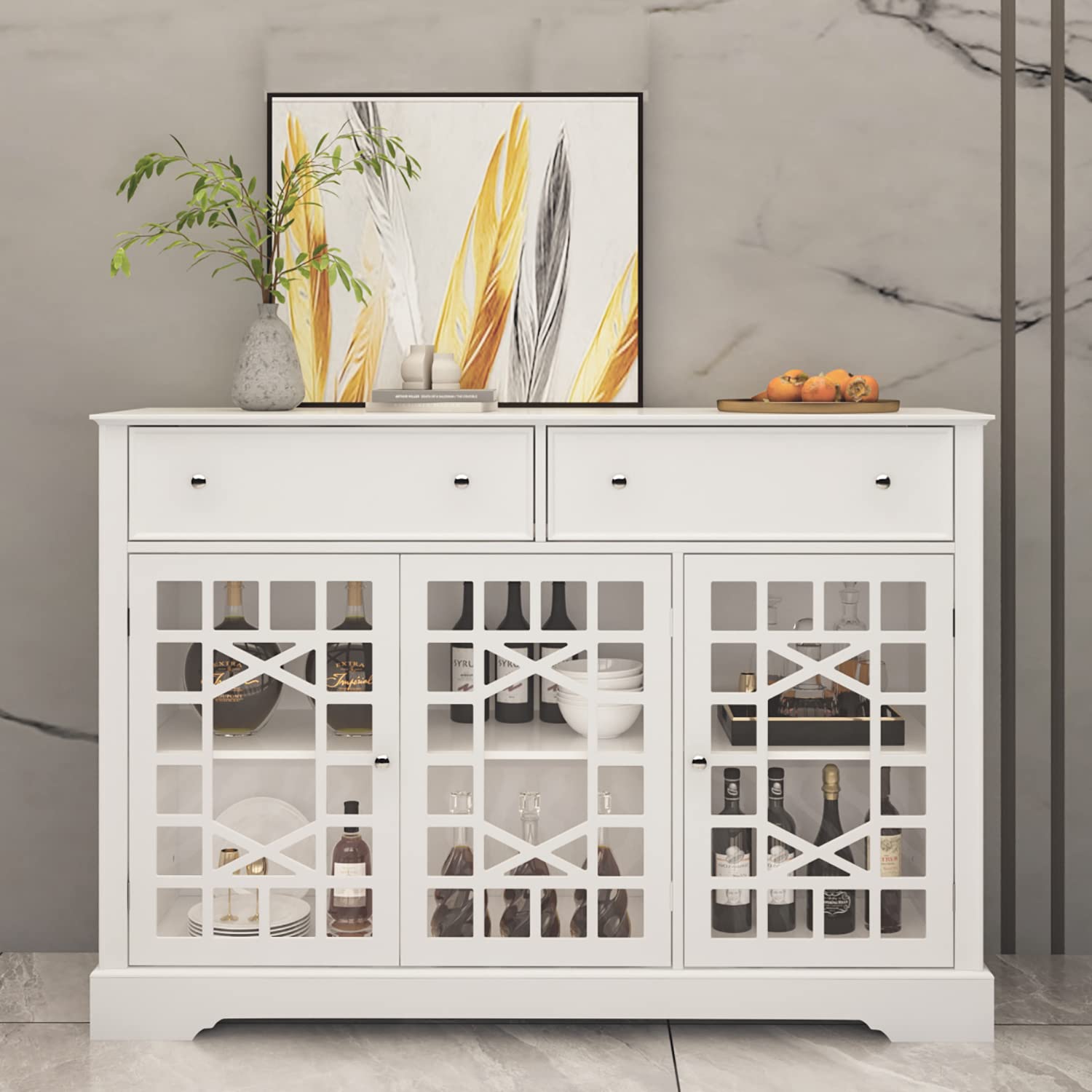 Hitow White Buffet Cabinet with Glass Doors - 51.1