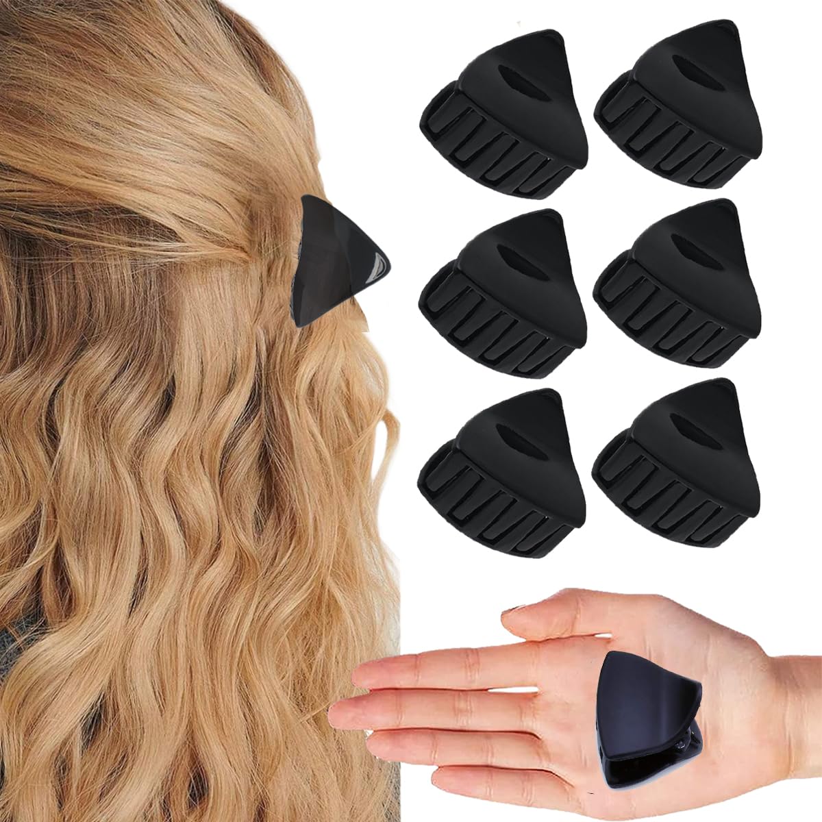 BIRDWARE Medium-Size Hair Clips for Women & Girls - 6 Pack Tri-Black Acrylic Butterfly Clips with Stone Decoration | Hair Accessories for Party, Wedding, Daily Use