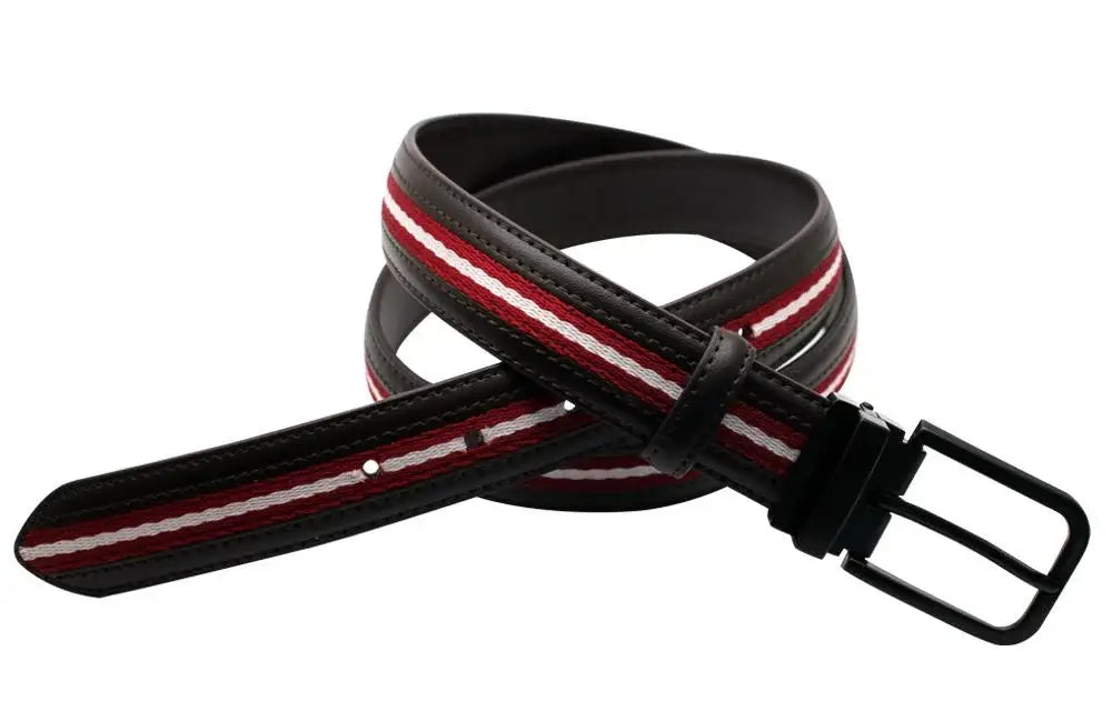 LA Smith Genuine Leather Striped Belt for Men & Women - Stylish Red Fashion Accessory for Casual, Office & Party Wear