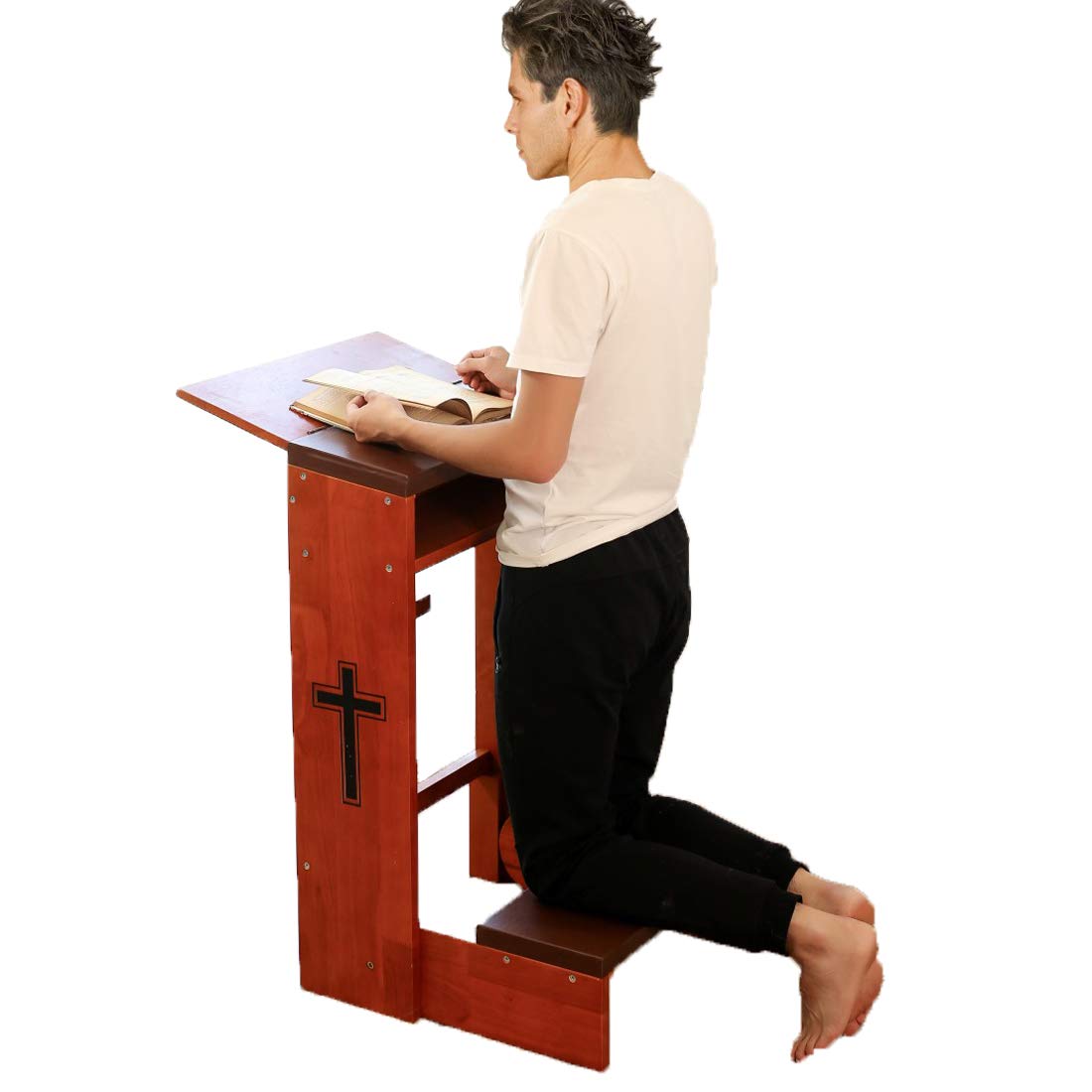 Vasitelan Folding Wooden Prayer Bench Stool with Padded Kneeler - Portable Church Kneeling Chair for Home Worship, Meditation & Prayer - Perfect for Church, Chapel & Personal Devotion