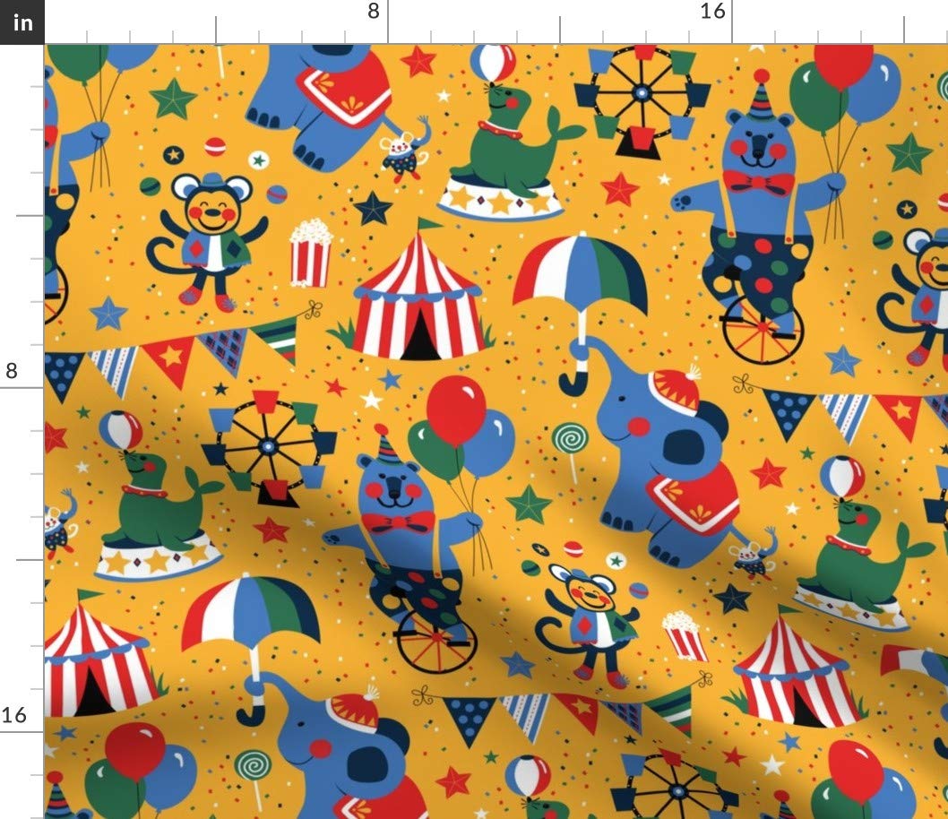 Premium Spoonflower Fabric - Circus Animals Bear Monkey Elephant Confetti Print on Petal Signature Cotton - Fat Quarter for Sewing, Quilting, Apparel & Home Decor | Perfect for DIY Crafts, Baby Clothes & Festival-Themed Projects