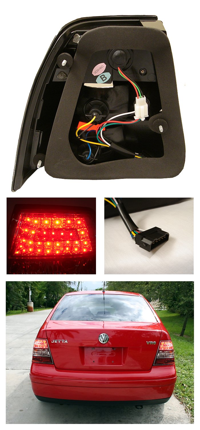 Xtune Volkswagen Jetta LED Tail Lights - Black Housing with Clear Lens - High Performance Brake Lights for Enhanced Nighttime Safety & Style