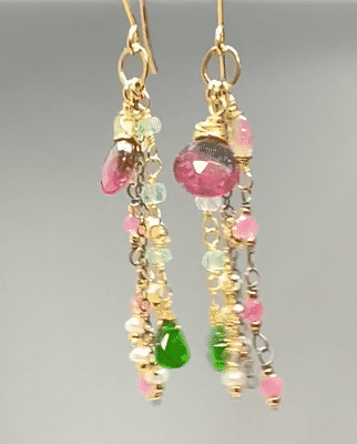 Bicolor Rubellite Tourmaline Briolette and Mixed Metal Gemstone Dangle Earrings – Handmade Jewelry for Women, Gift for Her, Perfect for Parties, Weddings & Special Occasions