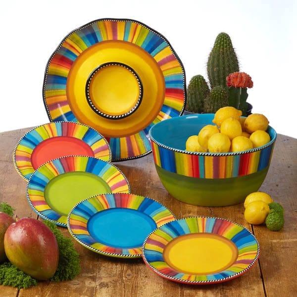 Southwest Style Tableware Set - Colorful Mexican Dinner Plates & Bowls - Perfect for Fiesta Parties, Outdoor Dining & Home Decor