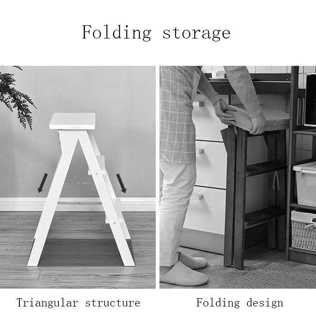 FADUNI Foldable Wooden Step Stool with Handle - Lightweight Ladder Stool for Kitchen, Bathroom, Kids - Non-Slip Foldable Step Stool for Home, Office, Garage (Natural Wood)