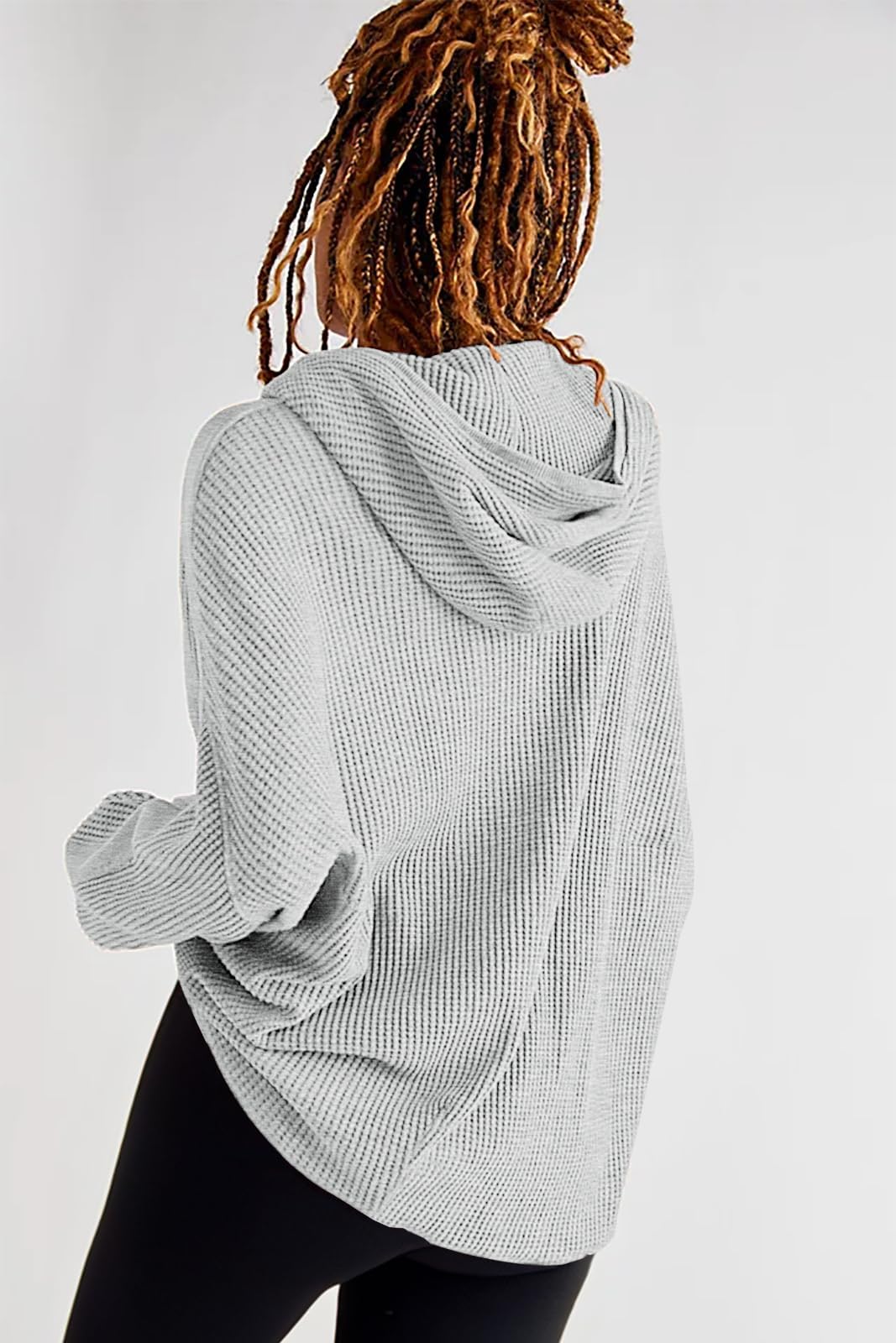 Women's Oversized Waffle Knit Zip Up Hoodie Jacket - Long Sleeve Shacket Blouse with Pockets | Casual Loungewear, Streetwear & Fall Layering Essential