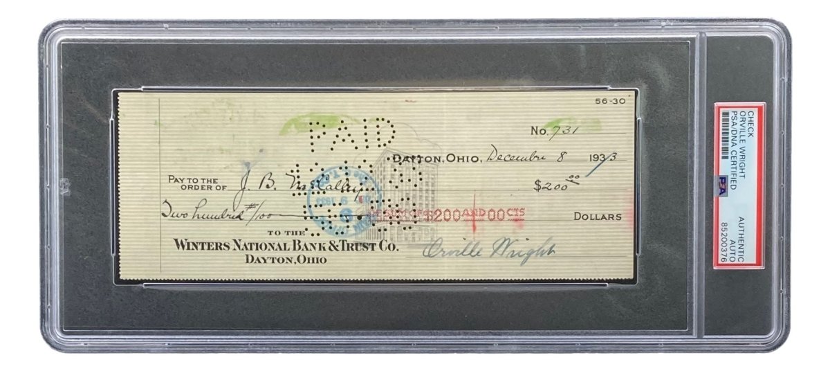 Authentic Orville Wright Signed Bank Check - PSA/DNA Certified 85200376 - Perfect for Aviation Collectors & History Memorabilia Displays