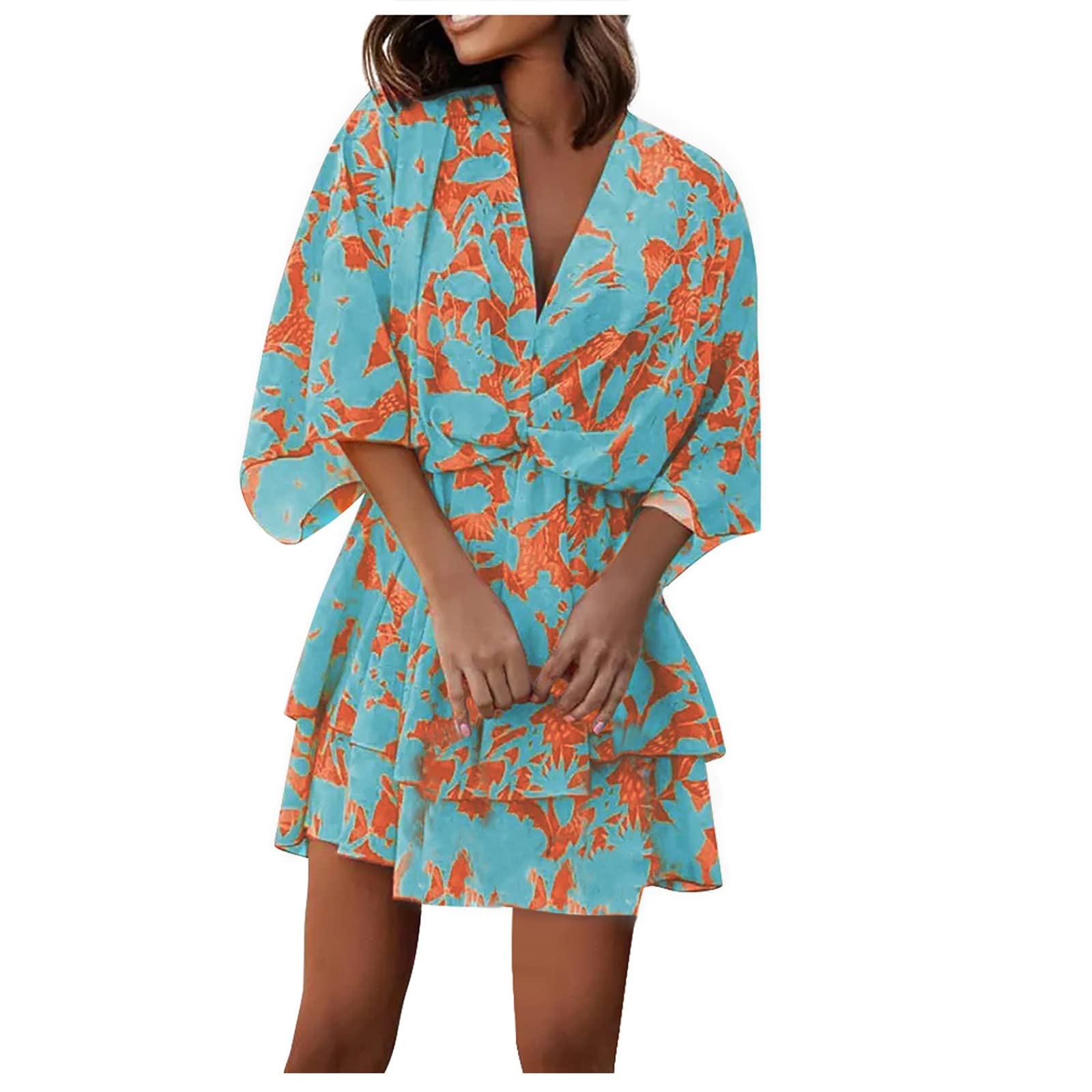Plus Size Wedding Guest Dresses for Women - One Shoulder Casual Summer Party Dress with V-Neck, Batwing Sleeves & Elastic Waist | Perfect for Beach Weddings, Hawaiian Vacations & Special Occasions (L, Blue)