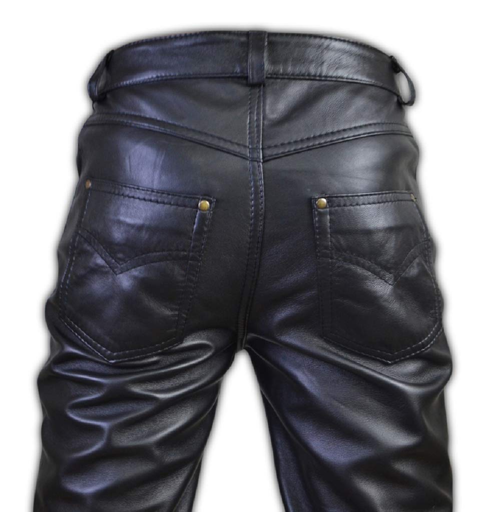 Men's Black Leather Pants with 5 Pockets & Zipper - Motorcycle Riding Jeans for Bikers & Fashion Enthusiasts | Perfect for Riding, Night Out & Street Style