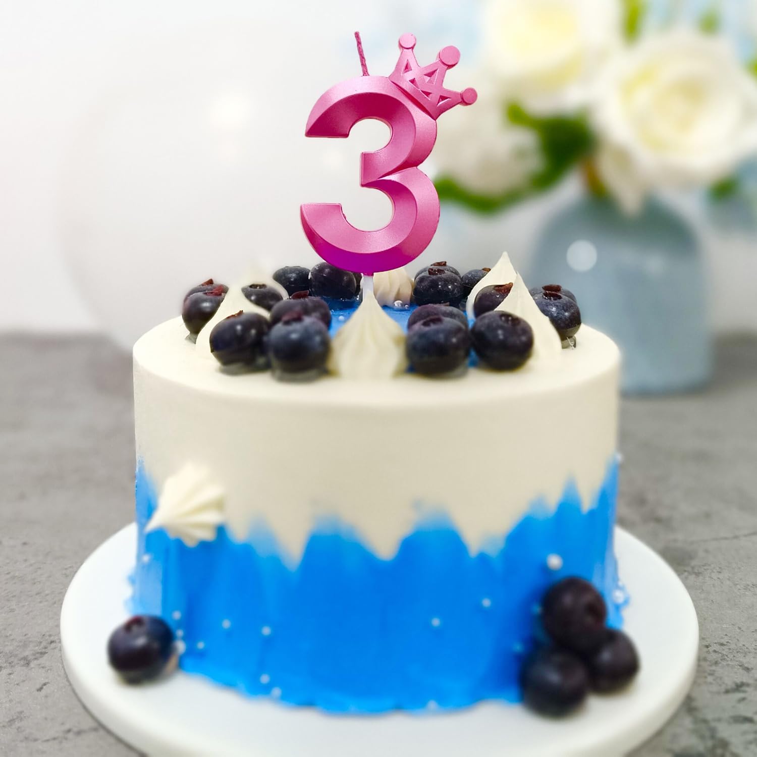 3rd Birthday Candle - 3D Crown Cake Topper Decorations for Happy Birthday Cakes | Number 3 Pink Candles for Kids Birthday Parties & Celebrations