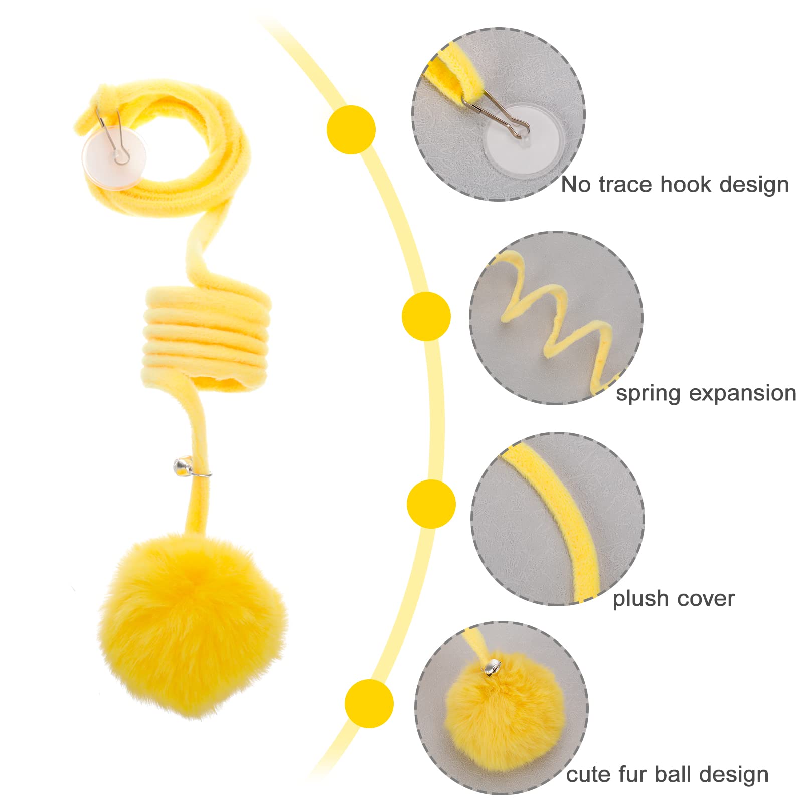 Fanshiontide 2 Pack Hanging Cat Toys with Bells - Interactive Plush Door Teaser Toys for Indoor Cats & Adult Cats - Pink & Yellow - Perfect for Hunting Exercise & Playtime Fun