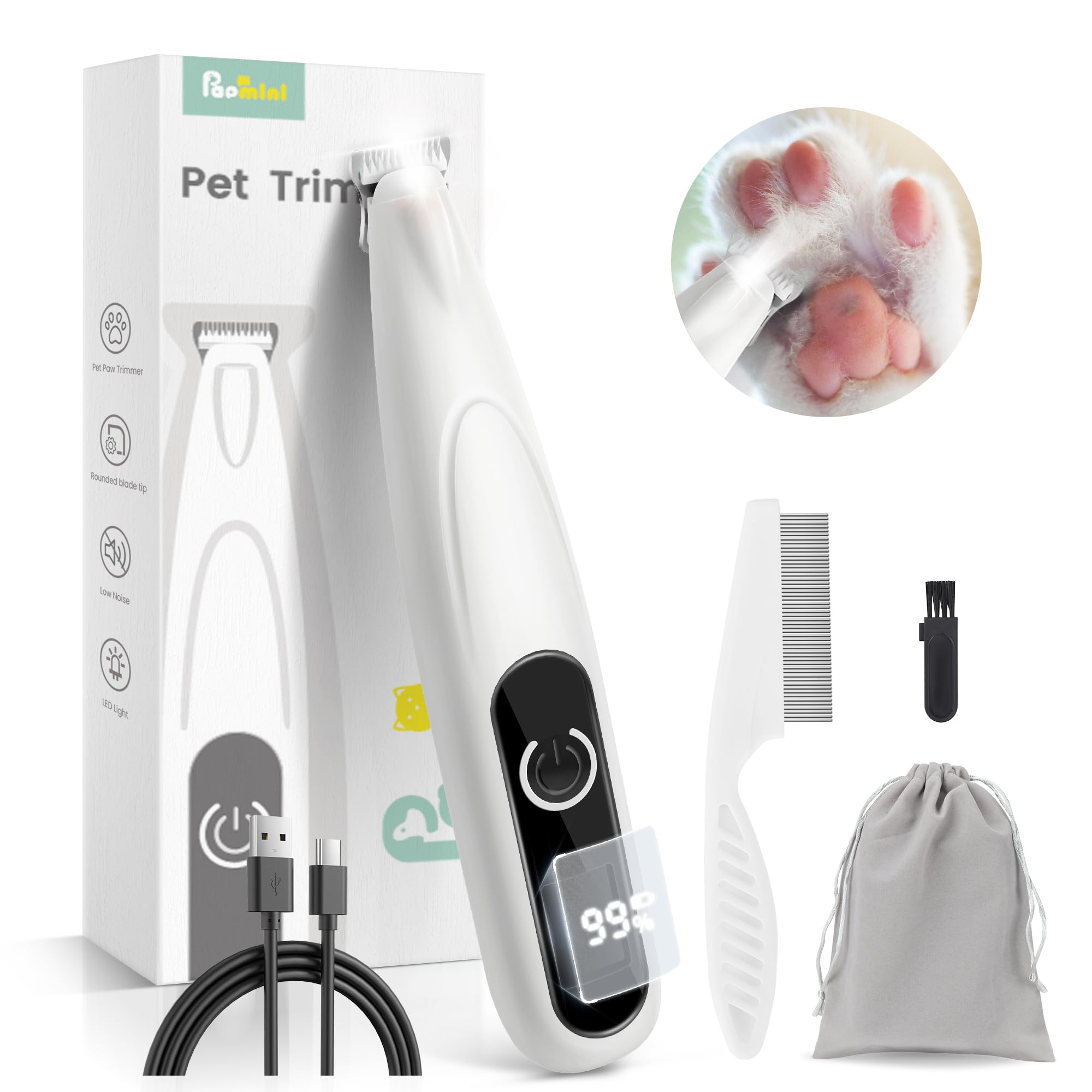 Professional Cordless Dog Grooming Kit - 35dB Ultra-Quiet Clippers with LED Display & Light for Paws, Ears, Face & Rump | Perfect for Home Pet Grooming, Travel & Professional Use