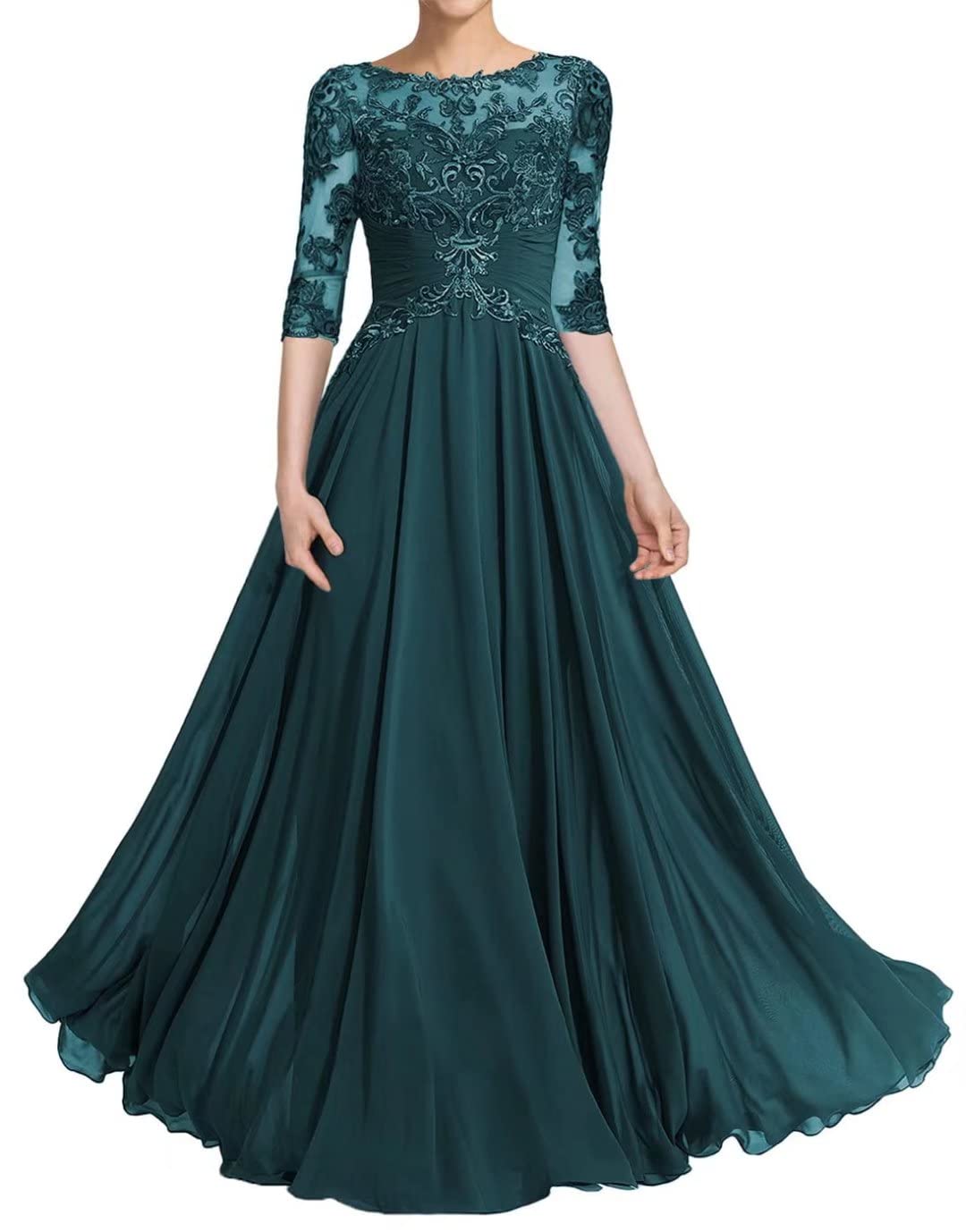 Elegant Peacock Blue Mother of The Bride Dress - Chiffon Formal Wedding Guest Gown for Women - US Size 2 - Perfect for Weddings, Receptions & Special Occasions