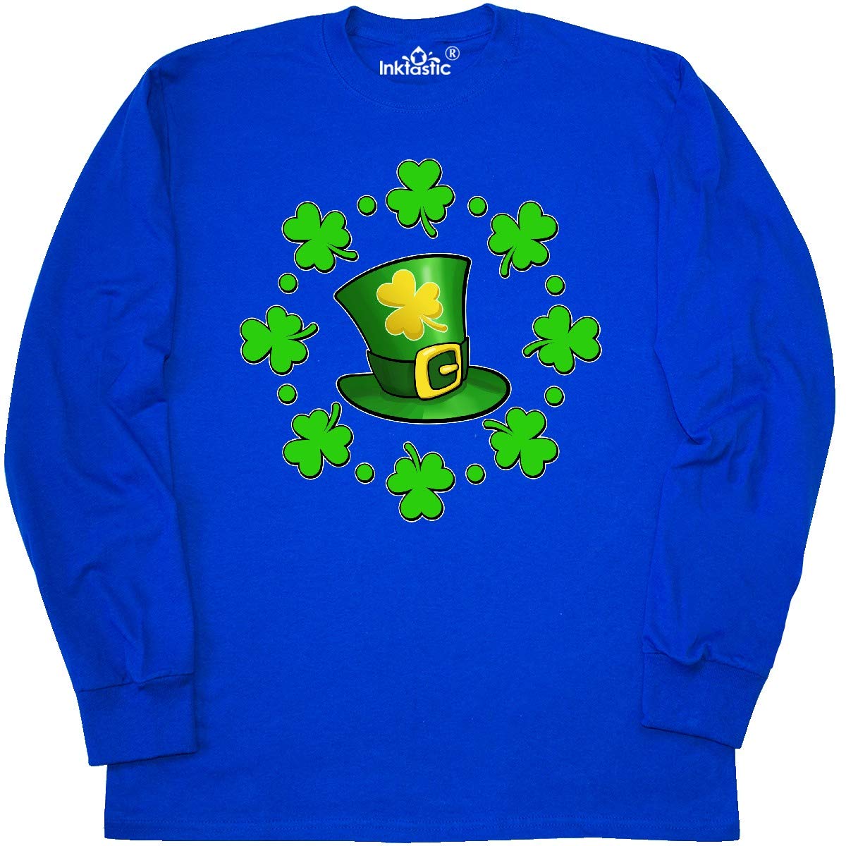Inktastic St. Patrick's Day Shamrocks & Hat Graphic Long Sleeve T-Shirt for Men & Women - Festive Irish Apparel for St. Paddy's Day Celebrations, Parades and Pub Crawls