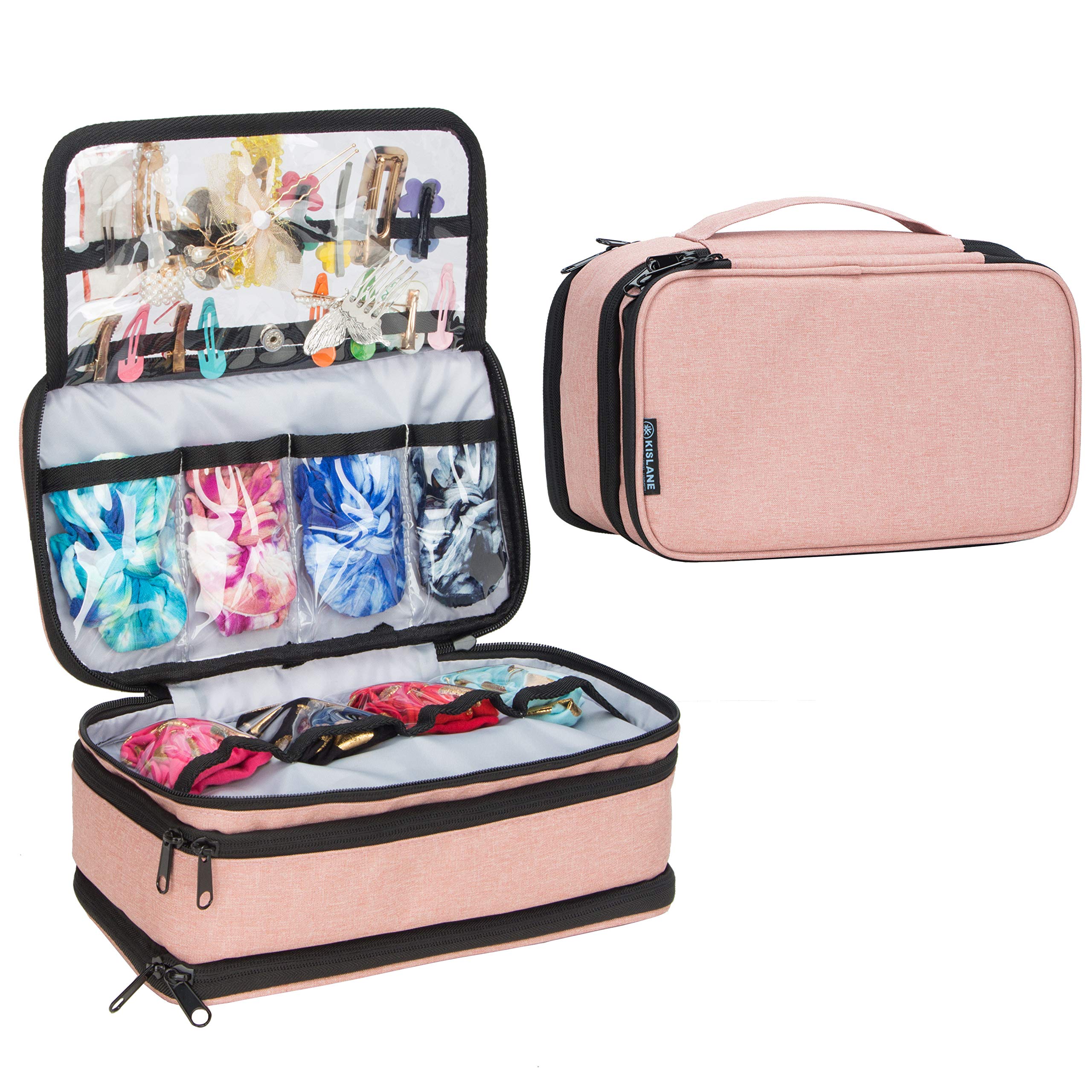 KISLANE Baby Girl Hair Accessories Organizer - Soft Headband Holder & Barrettes Storage Bag with Multi-Pockets for Hair Bows, Clips, Ties - Perfect for Travel, Nursery Organization & Toddler Accessory Storage