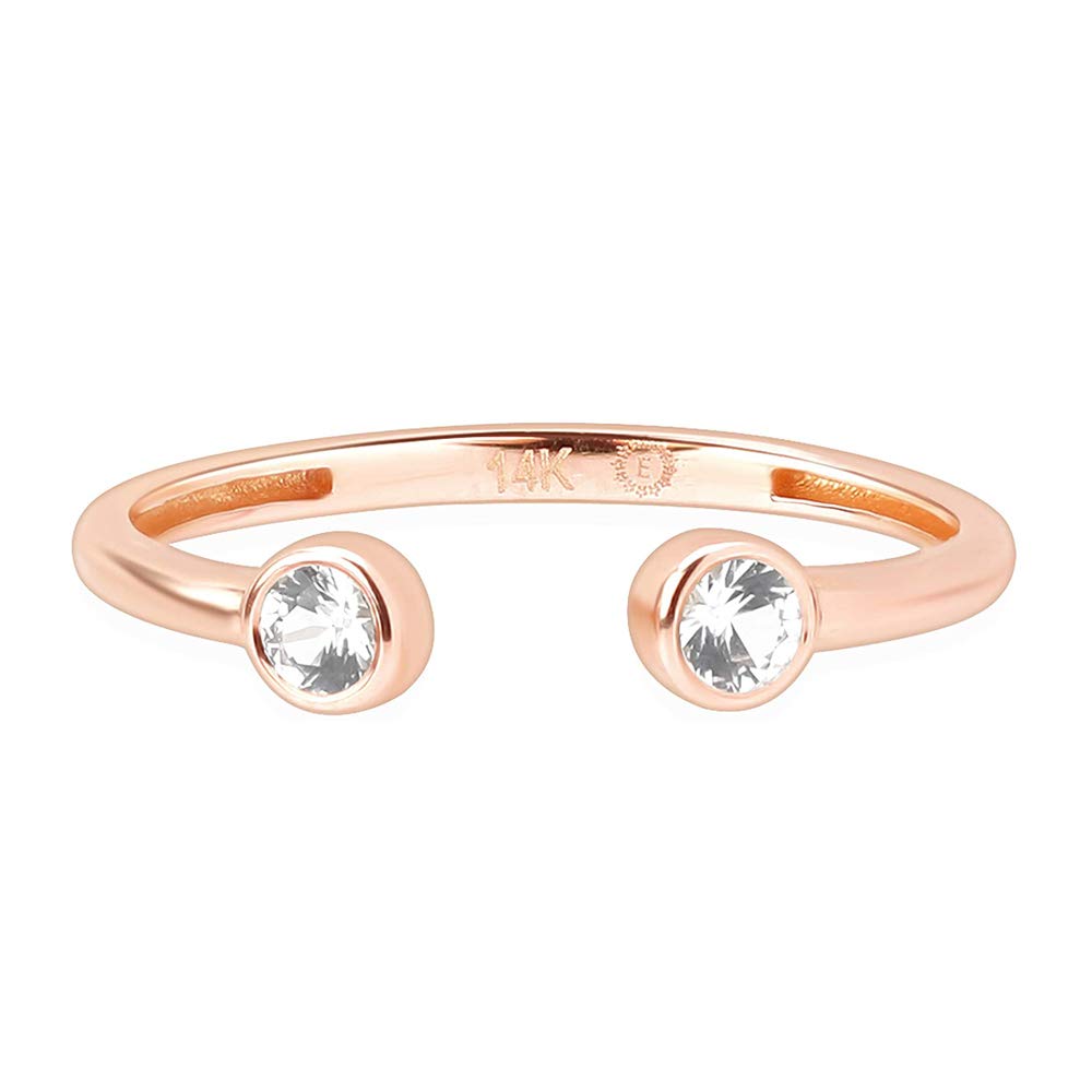 14K Rose Gold White Sapphire Open Cuff Ring for Women - Stackable Wedding Band, Dainty Jewelry Gift for Anniversary, Valentine's Day & Special Occasions | Estella Collection