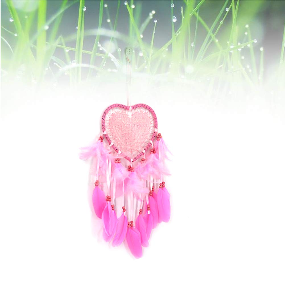 Handmade Pink Dream Catcher Wind Chime - Boho Wall Hanging Decor for Bedroom, Nursery & Living Room - Natural Feather & Bead Home Ornament for Relaxation & Positive Energy