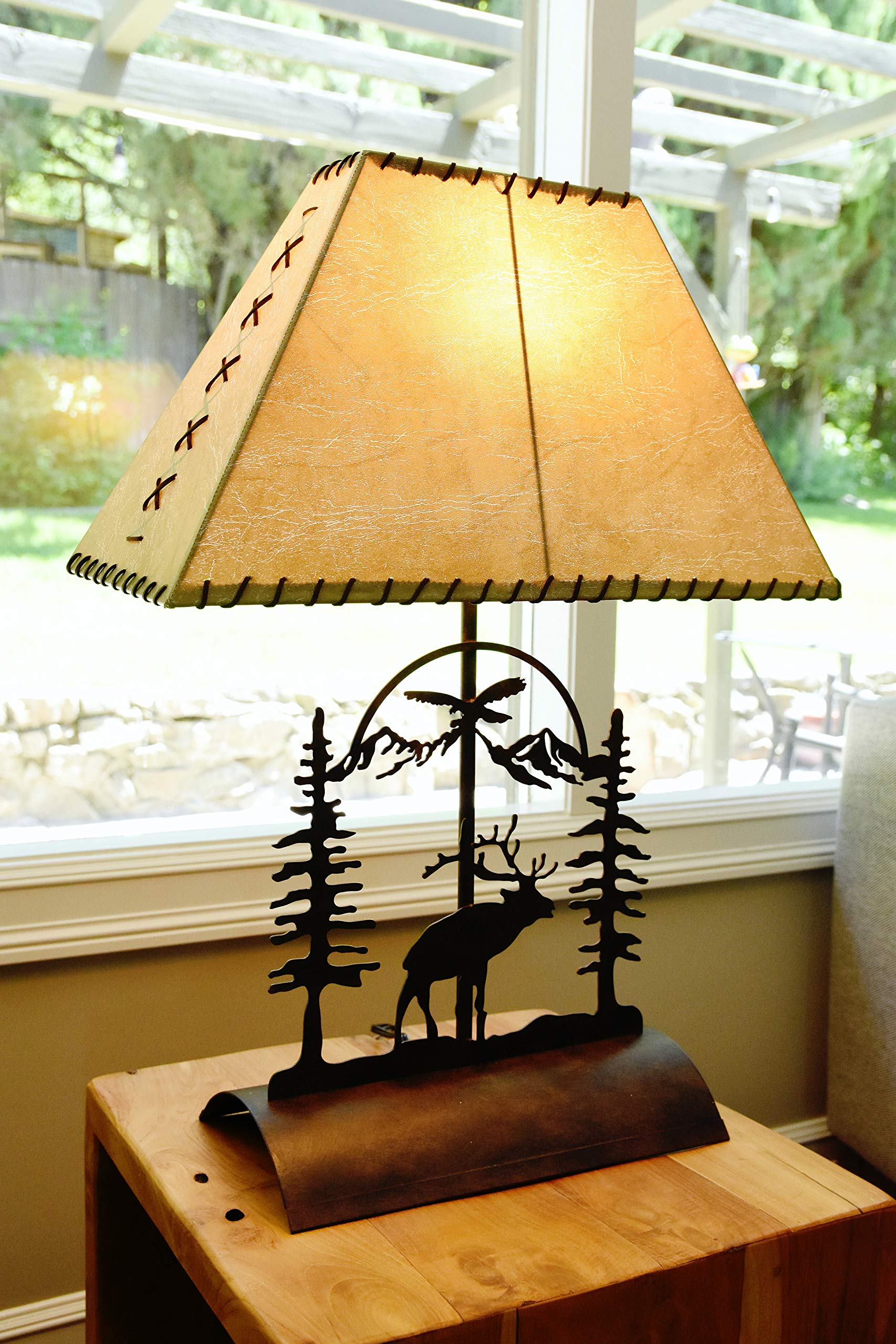 Rustic Elk Table Lamp with Faux Rawhide Shade - 26