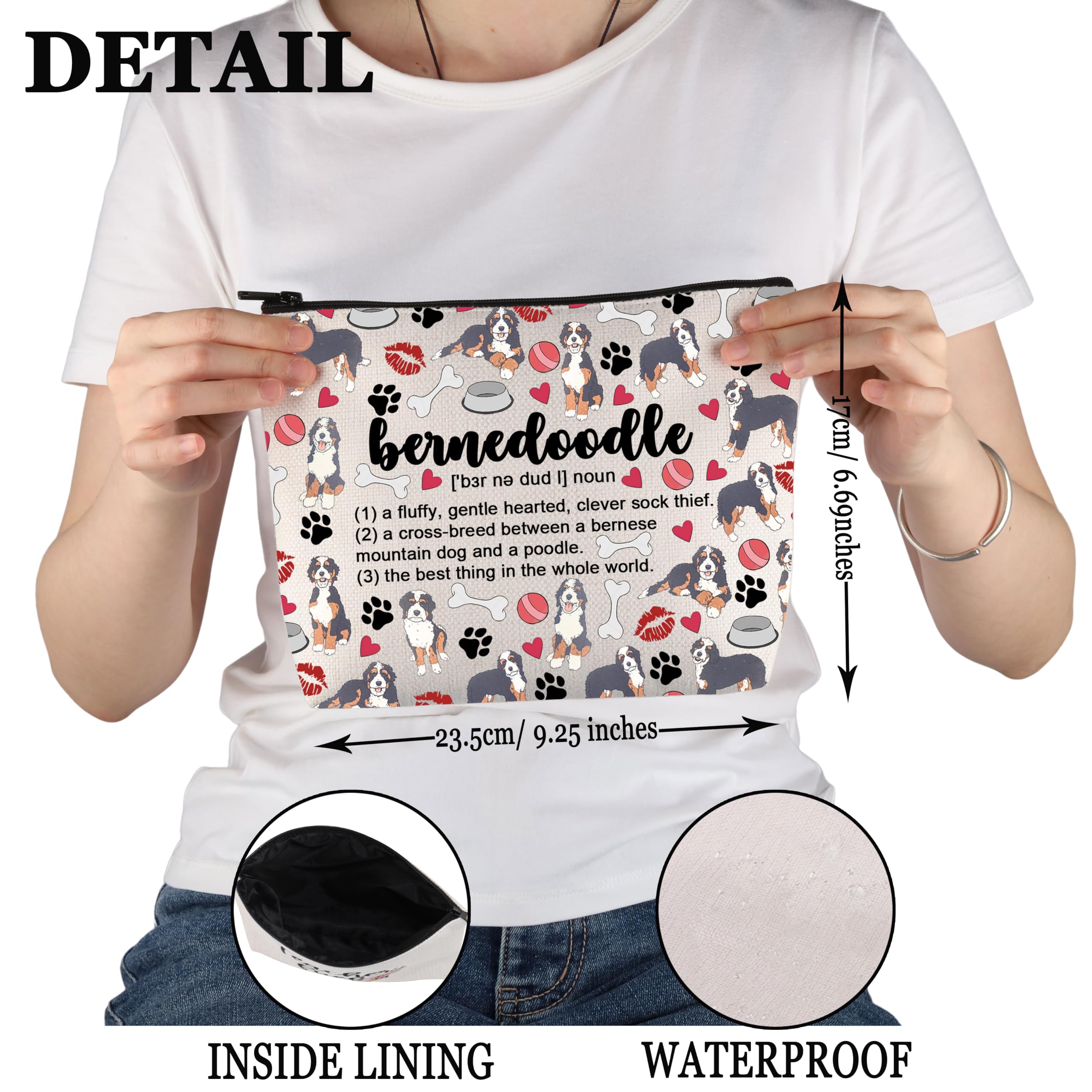 PWHAOO Bernese Mountain Dog Lover Gift - Bernedoodle Definition Makeup Bag for Dog Moms | Travel Cosmetic Pouch for Bernese Mountain Dog Owners | Perfect for Dog Shows, Grooming & Travel Accessories
