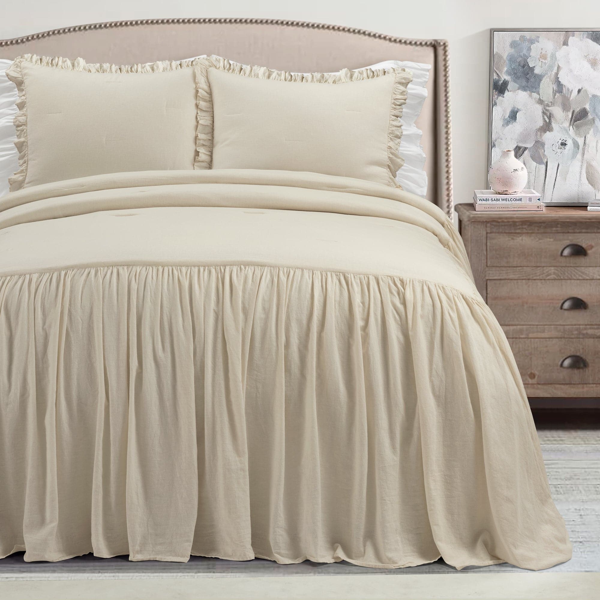 Premium Belgian Flax Linen & Cotton Blend Bedspread Set - 3 Piece Queen Size Luxury Bedding for Master Bedroom & Guest Room Decor