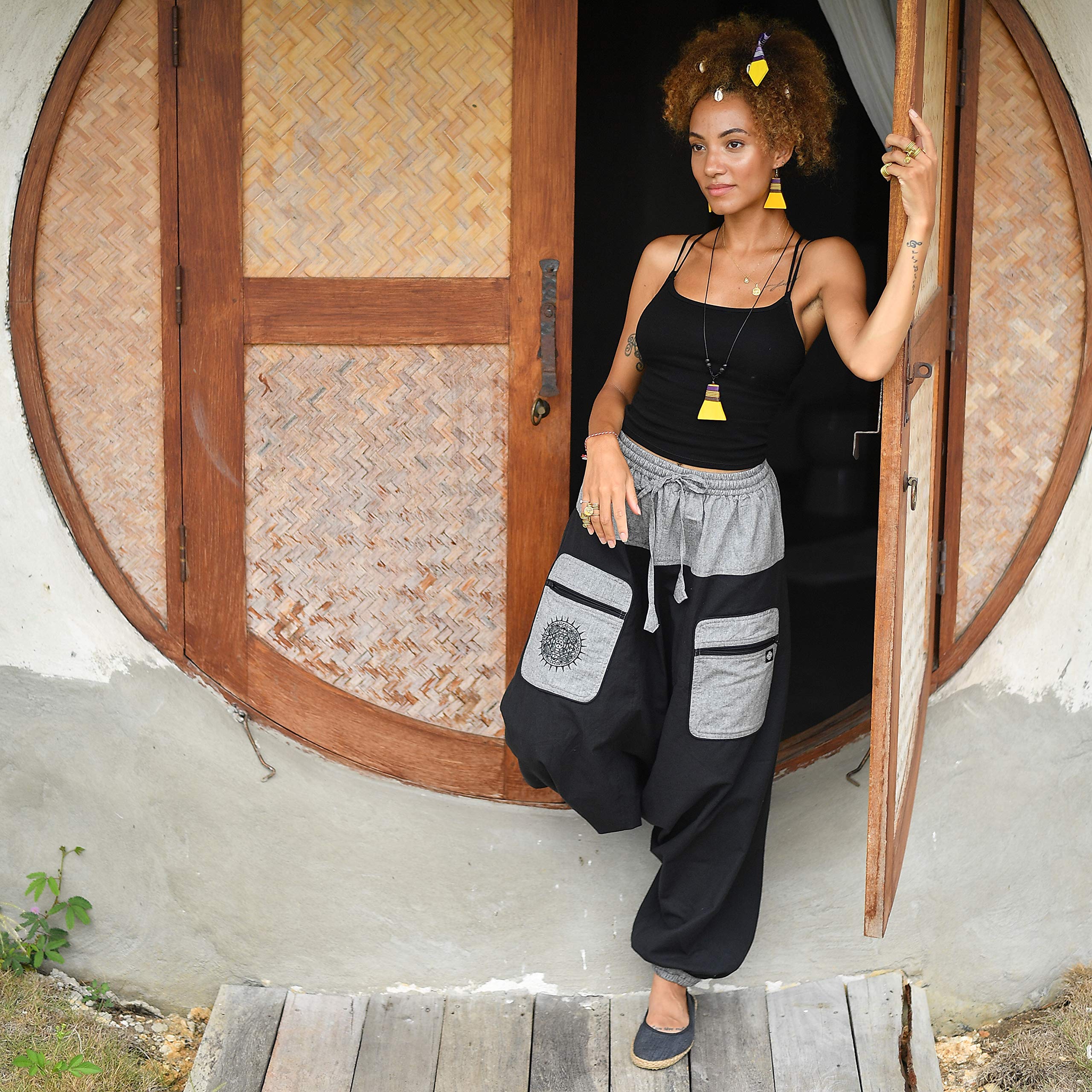 Virblatt Cotton Harem Pants for Men & Women - Drop Crotch Genie Aladdin Hippie Pants | Yoga, Meditation, Rave & Festival Wear