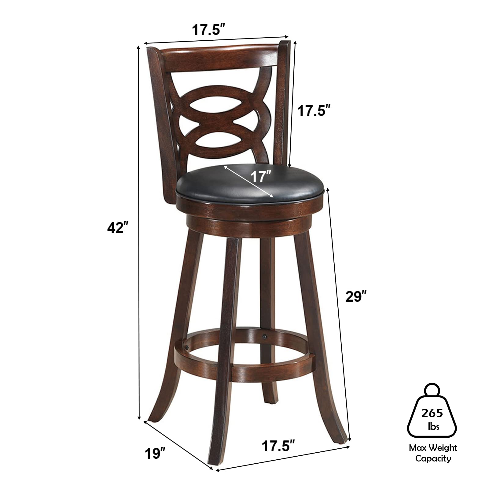 COSTWAY Bar Stools Set of 2 - 29