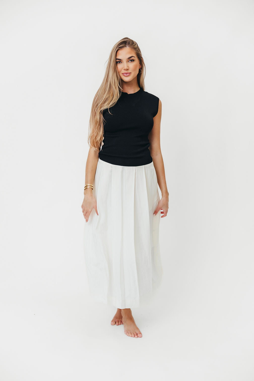 The Cairo Midi Dress - Elegant Black & Cream Flowy Dress for Women | Perfect for Casual Outings, Date Nights & Office Wear