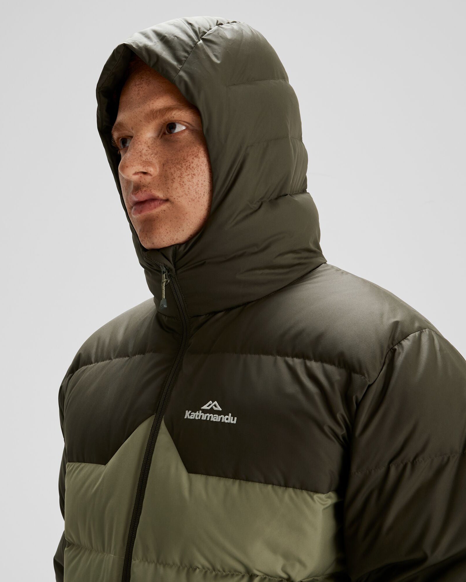 Men's Epiq Hooded Down Jacket - Waterproof Winter Coat for Outdoor Activities (Beech/Dark Moss) - Perfect for Hiking, Camping & Cold Weather Adventures
