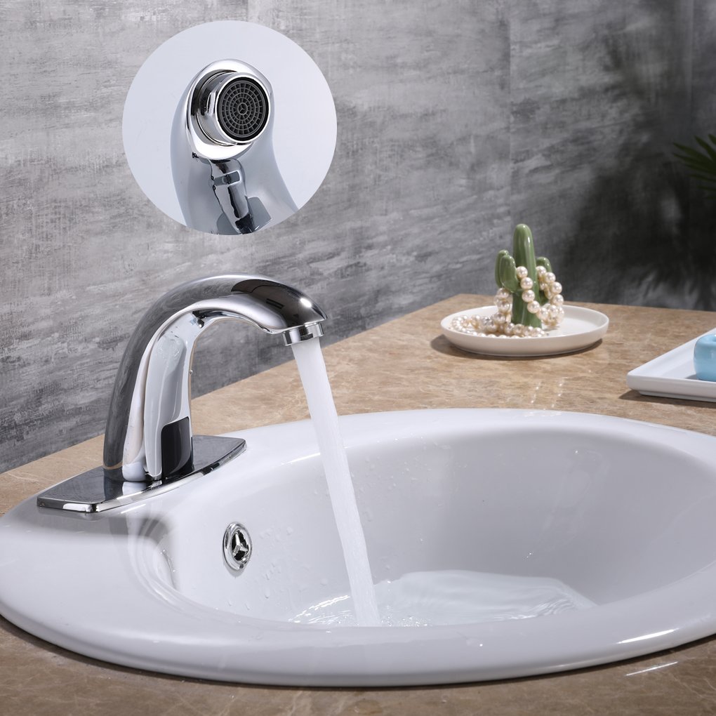 Automatic Touchless Bathroom Sink Faucet with Motion Sensor - Chrome Finish with Hole Cover Plate - Ideal for Modern Homes, Public Restrooms & Water Conservation