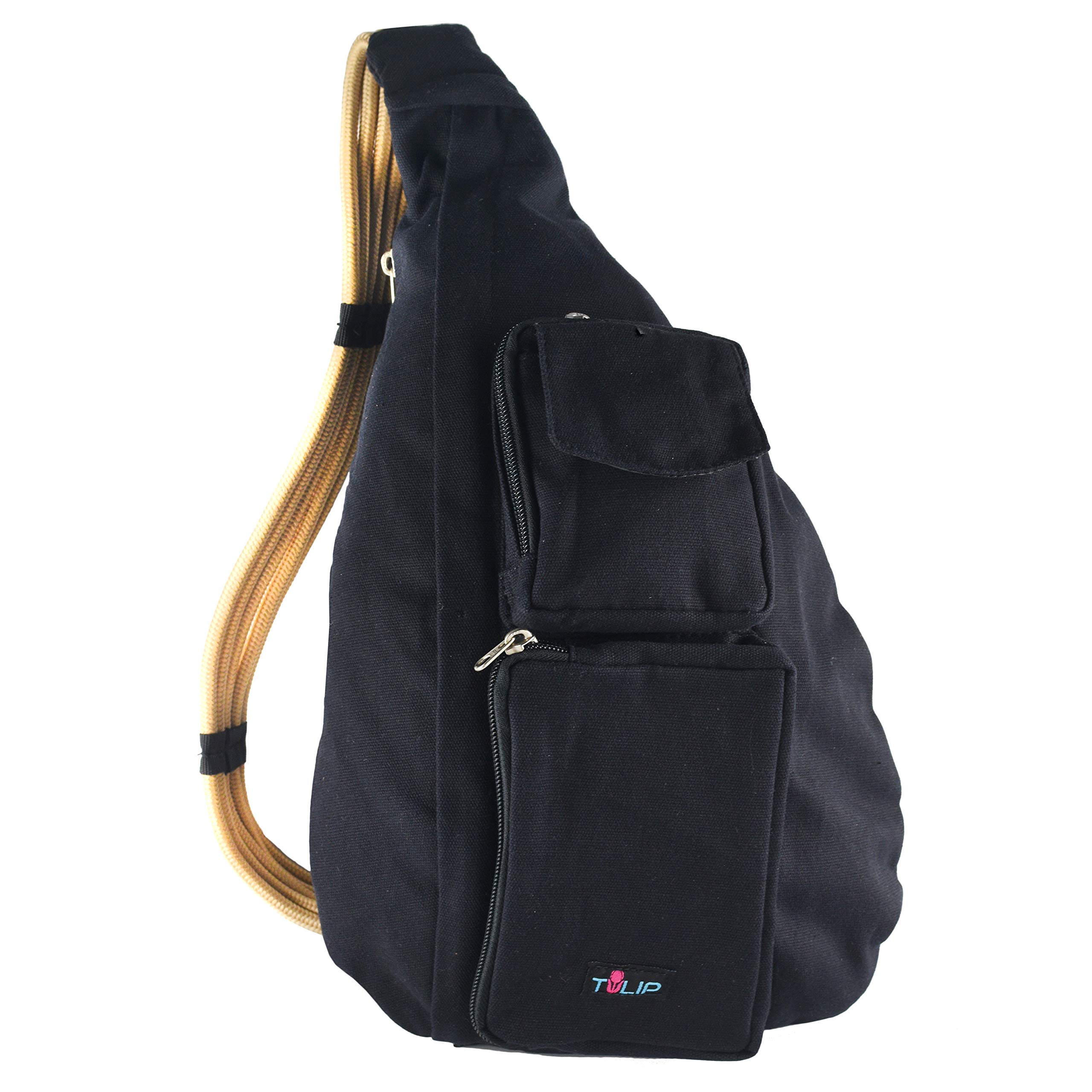 Adjustable Shoulder Strap Canvas Sling Bag - Compact Crossbody Backpack for Men & Women (Black) - Perfect for Travel, Gym, Hiking & Everyday Use