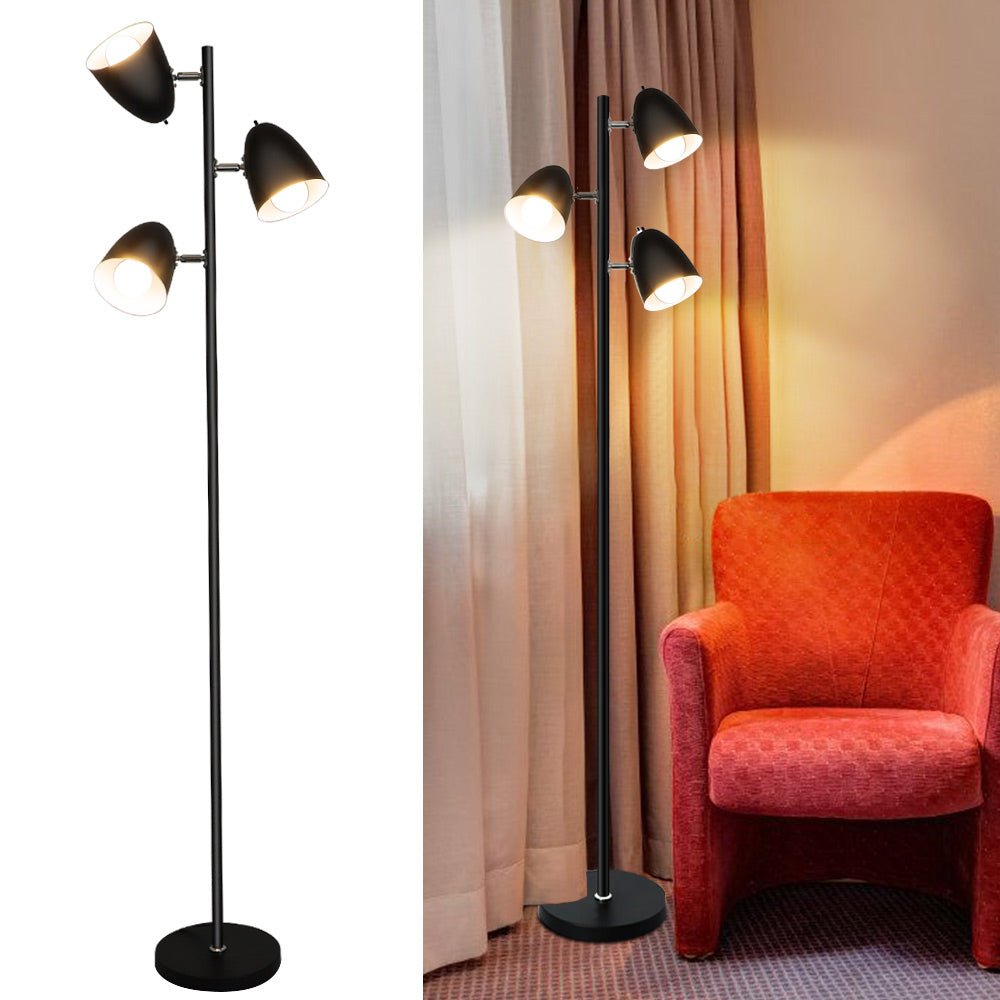 Depuley 3-Light Industrial Floor Lamp - Adjustable Metal Heads, Black Pole Modern Standing Light for Living Room, Bedroom, Office - E26 Base (Includes 3 x 9W LED Bulbs) - Perfect for Reading, Relaxing & Home Decor