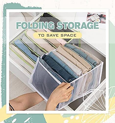 7-Grid Washable & Foldable Wardrobe Organizer for Clothes, Jeans & Drawers - 2-Pack Nylon Clothing Storage Dividers (14.2