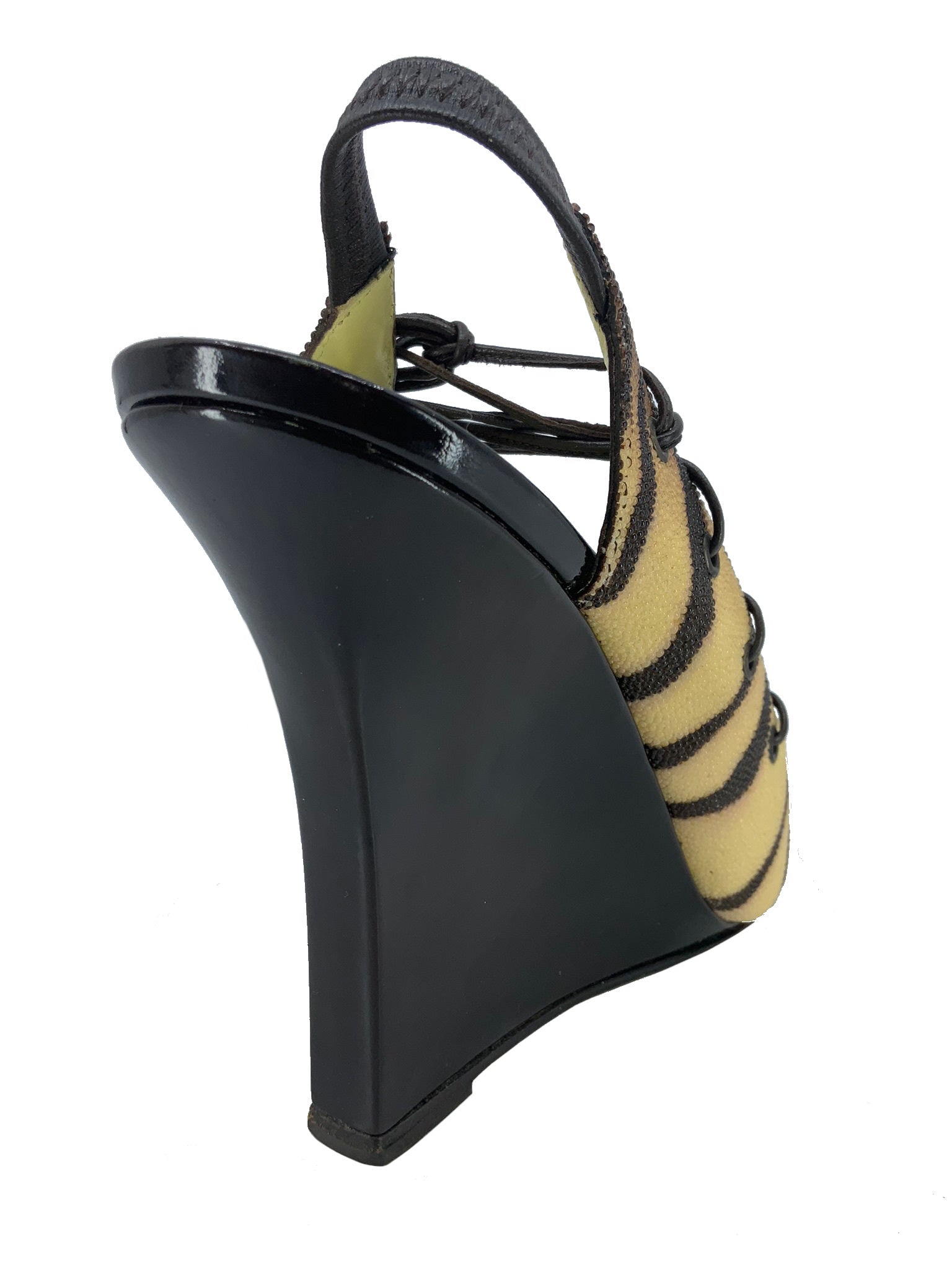 Manolo Blahnik Mania Tiger Stingray Wedges Women's Size 10 | Luxury Designer High Heel Sandals for Weddings, Parties & Special Occasions