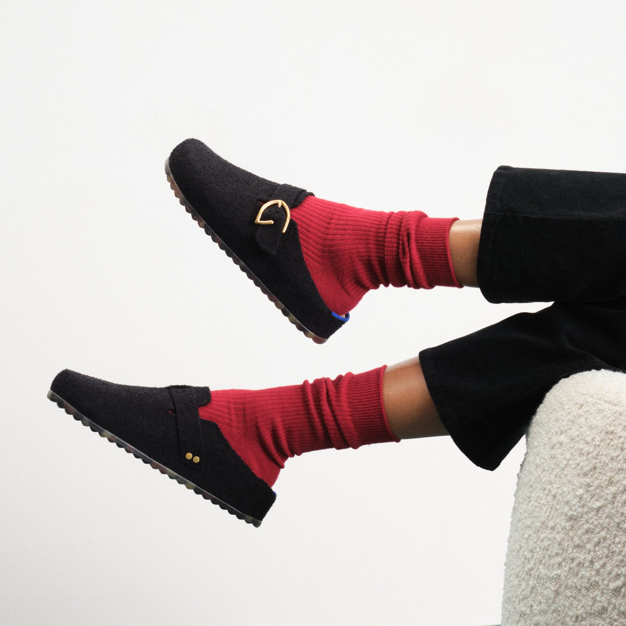 Soft Black Bouclé Buckle Clog - Comfortable Slip-On Shoes for Women | Perfect for Casual Wear, Home & Office