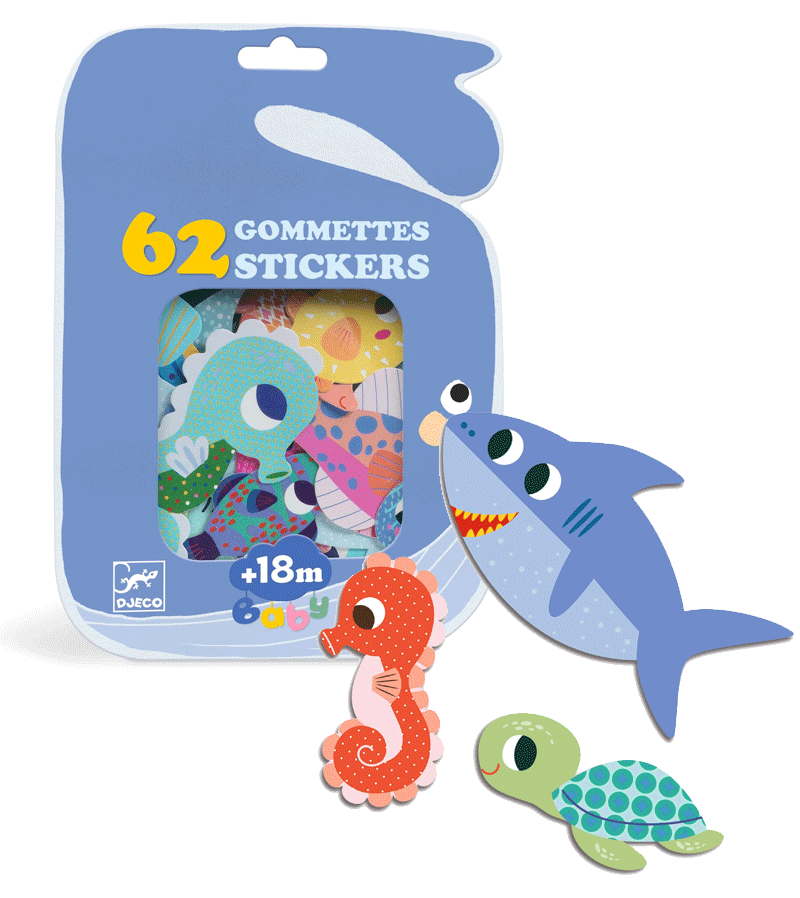 62 Sea Animal Stickers by Djeco - Fun Underwater Themed Decals for Kids' Rooms, School Supplies & Scrapbooking