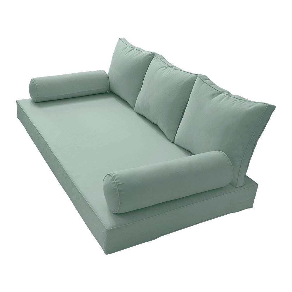 Prolinemax Outdoor Style 3 Twin-XL Piped Trim Daybed Mattress Bolster Pillow Fitted Cover Set - Waterproof & Breathable Fabric for Patio, Sunroom, or Guest Room (AD002)