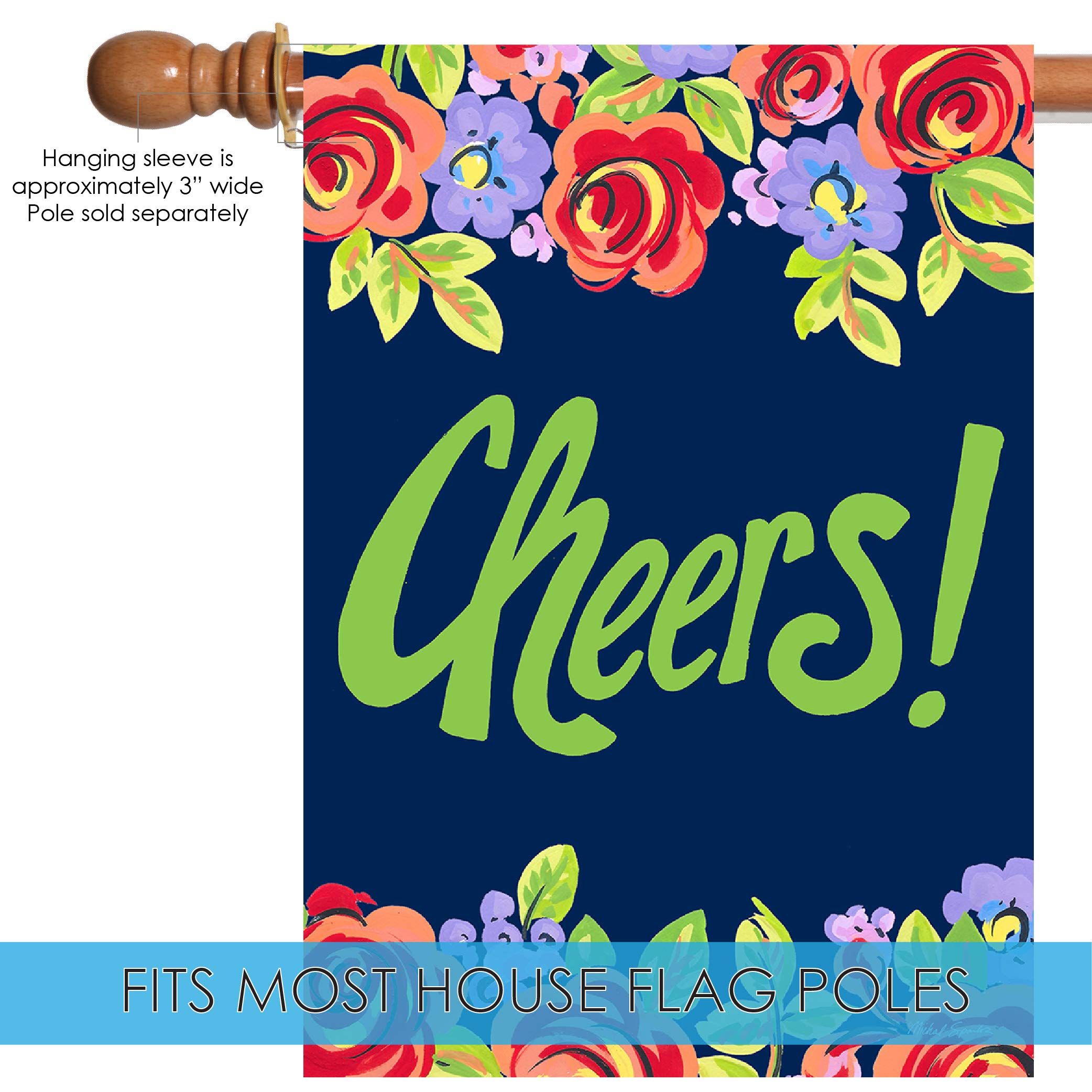 Toland Home Garden 1012402 Green Floral Cheers Double-Sided Garden Flag - 28x40 Inch Outdoor Yard Decoration for House, Patio & Seasonal Celebrations