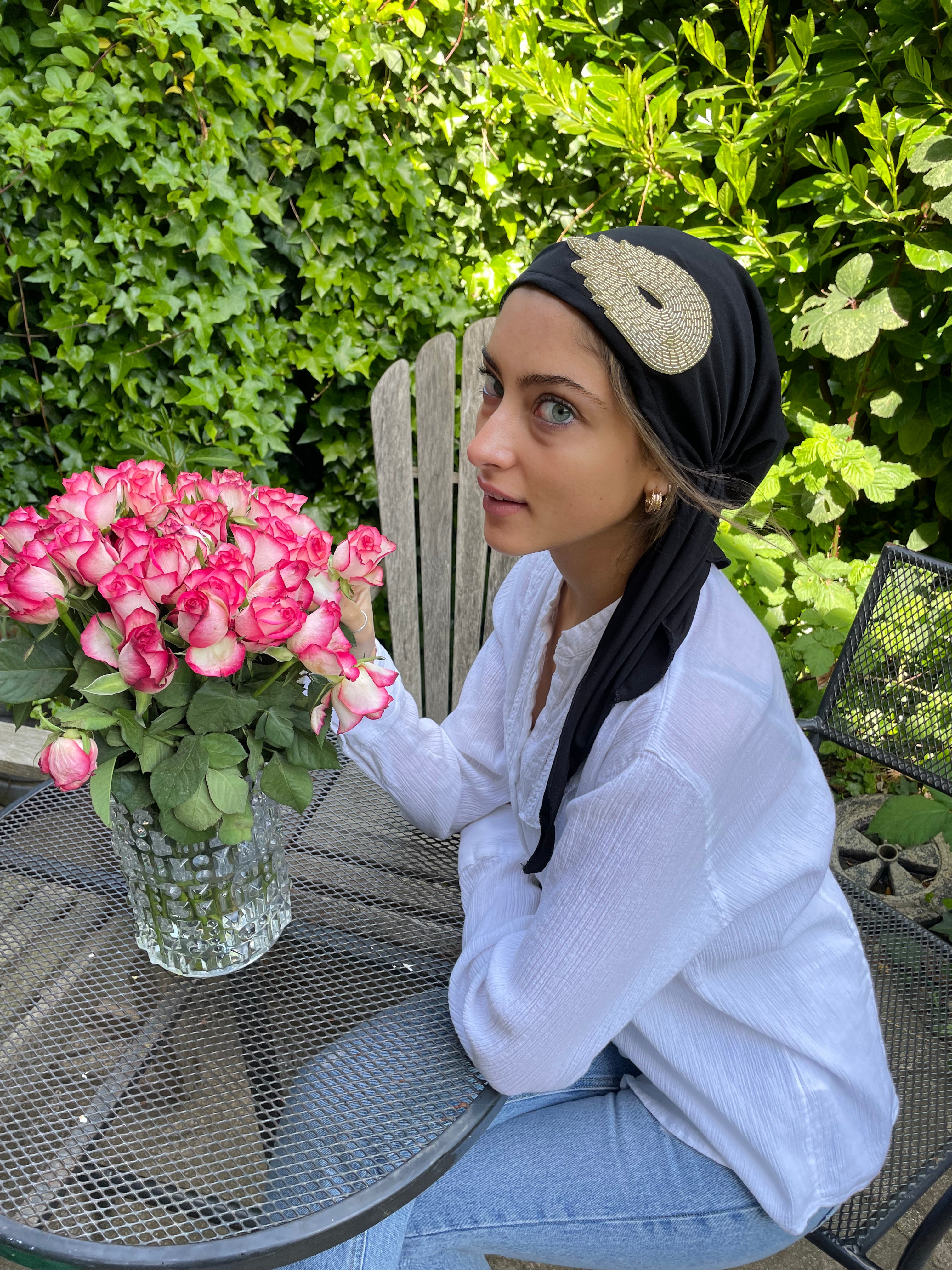 Black Gold Hijab - Sparkly Pre-Tied Tichel Hair Scarf | Premium Quality Made in USA | Perfect for Daily Wear, Special Occasions & Modest Fashion