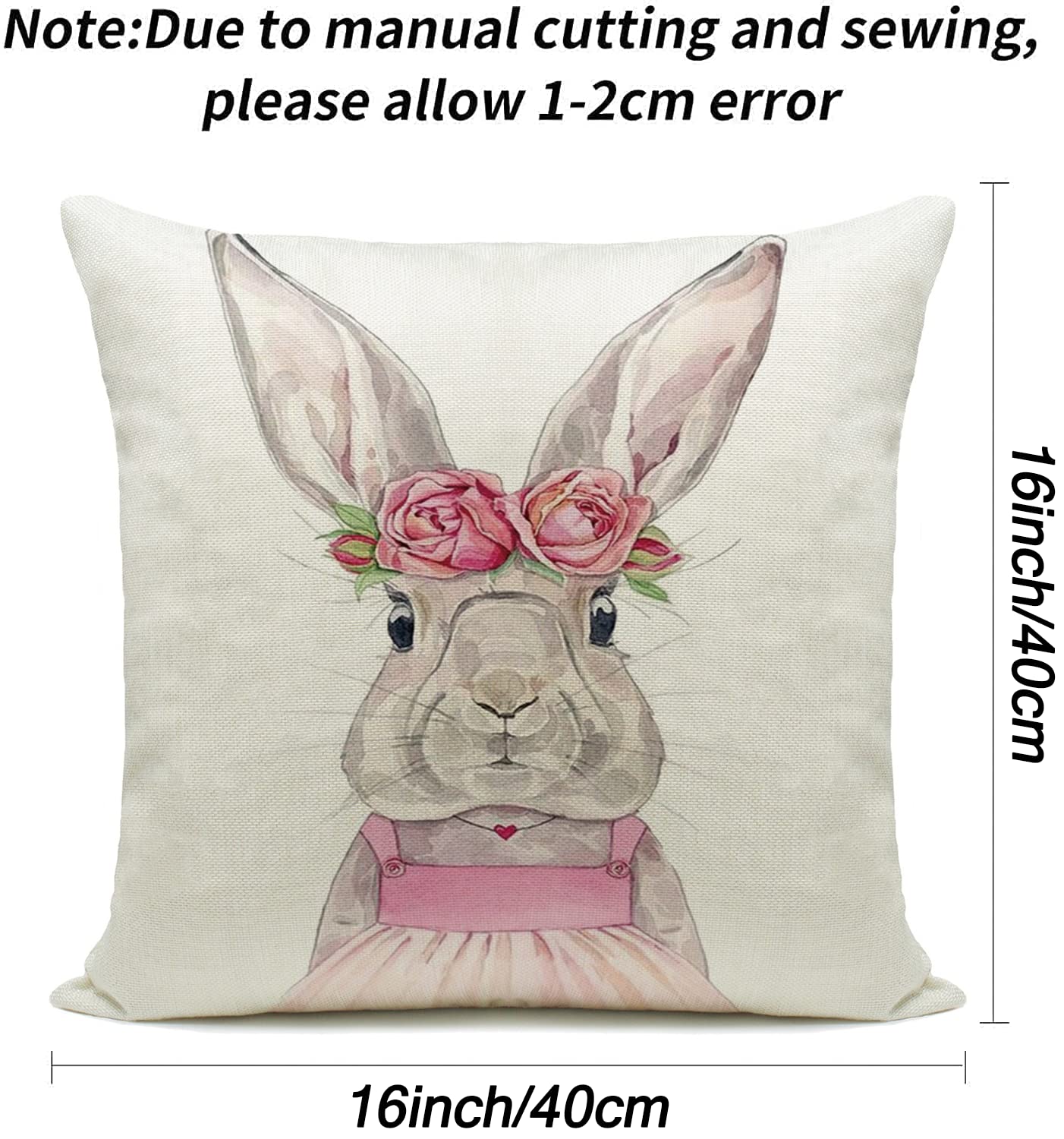 Easter Pillow Covers 16x16 Inch Set of 4 - Rabbit Bunny with Eggs Design, Cotton Linen Blend Square Throw Pillow Cases with Zipper Closure - Perfect for Spring Home Decor, Easter Party, Living Room & Bedroom Accents