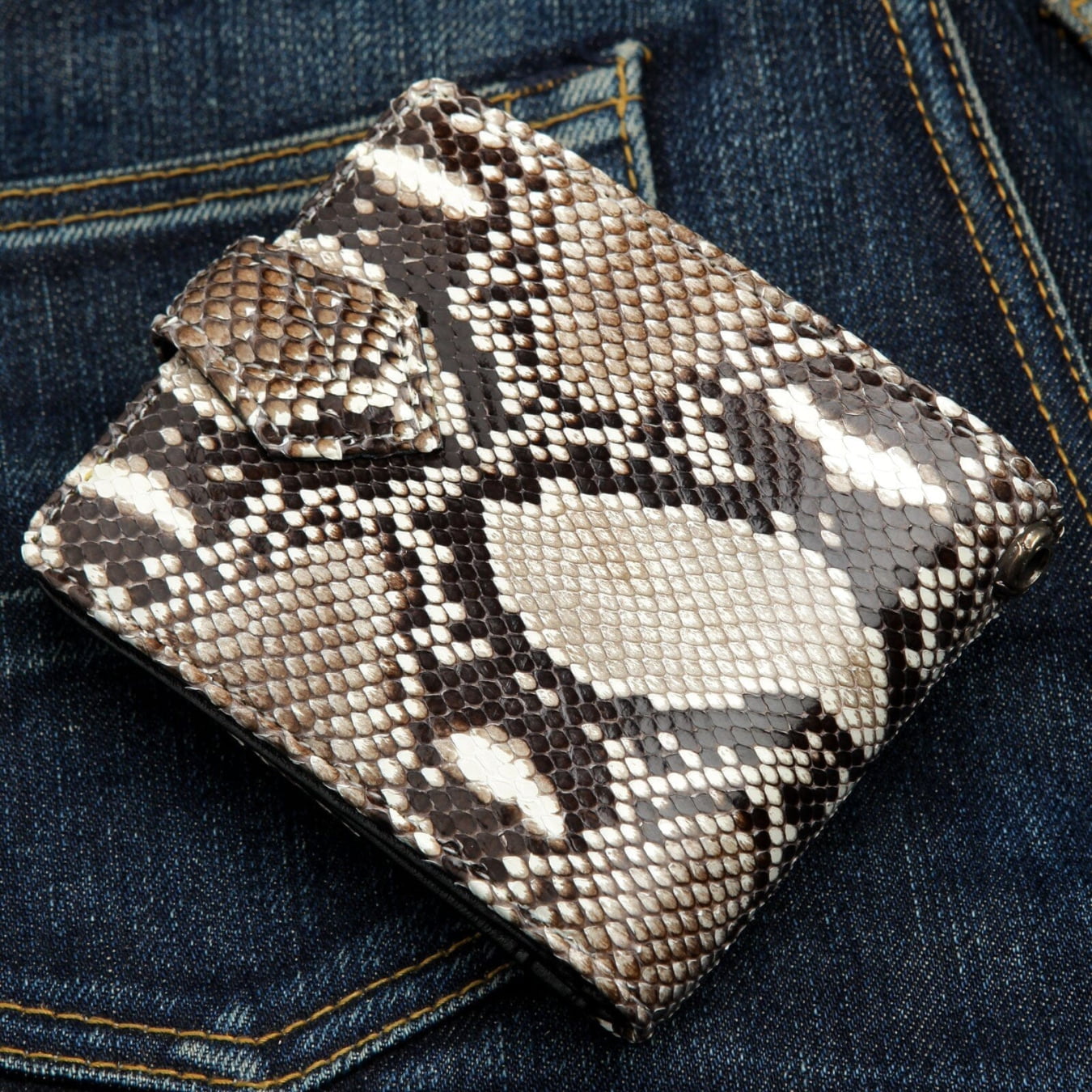 Genuine Cobra Snake Skin Leather Biker Wallet for Men - Stylish RFID Blocking Bi-fold Wallet - Perfect for Motorcycle Riders, Bikers & Outdoor Enthusiasts