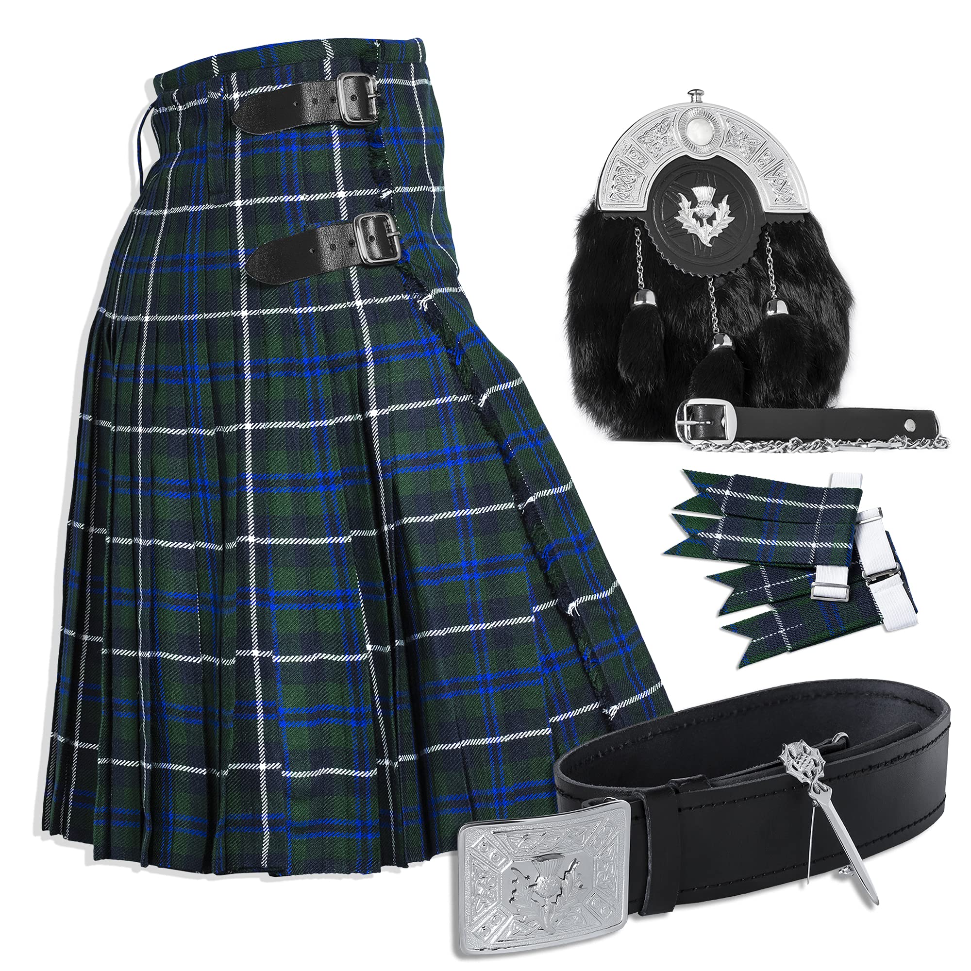 Men's Utility Kilt with 6-Piece Irish Kilt Accessories | Traditional Scottish Kilt for Men | Perfect for Highland Games, Weddings & Cosplay