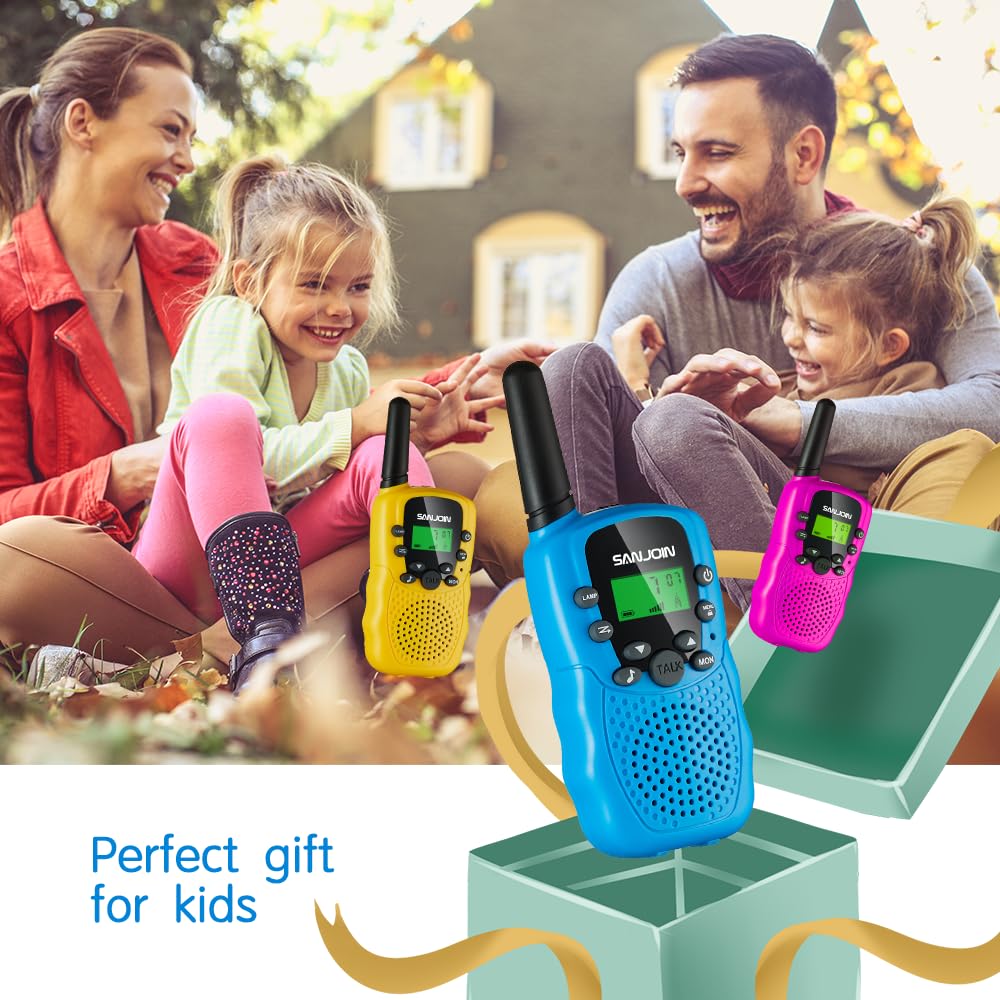 Kids Walkie Talkies - 3 Pack (Blue, Pink, Yellow) with 3 Miles Range - Best Toys for Boys & Girls Ages 4-8 - Perfect for Camping, Outdoor Adventures & Birthday Gifts (Ideal for 3-7 Year Olds)