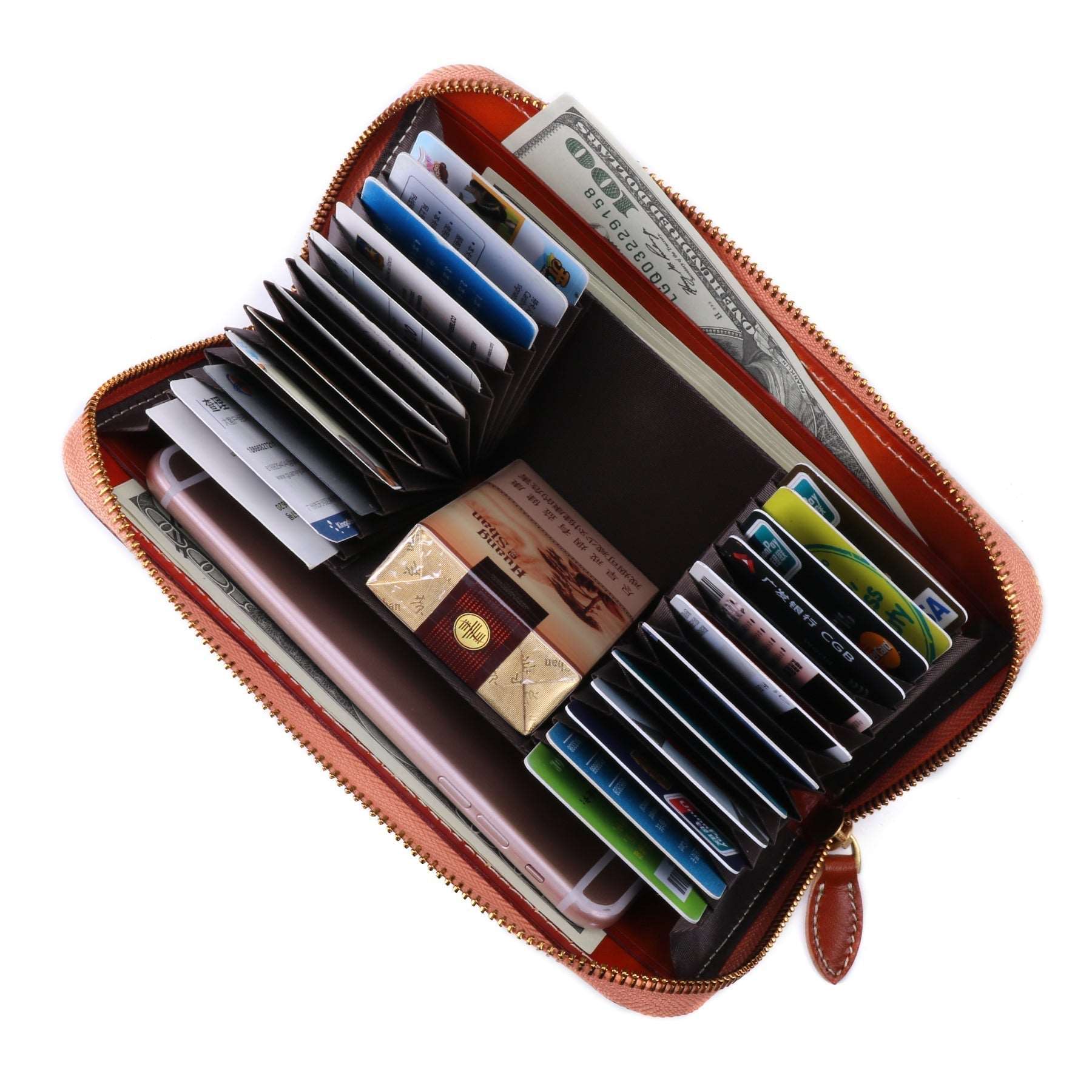 Vintage Leather Zip Wallet for Women - Stylish Retro Design with Multiple Card Slots & RFID Protection - Perfect for Everyday Use, Travel & Gift Giving