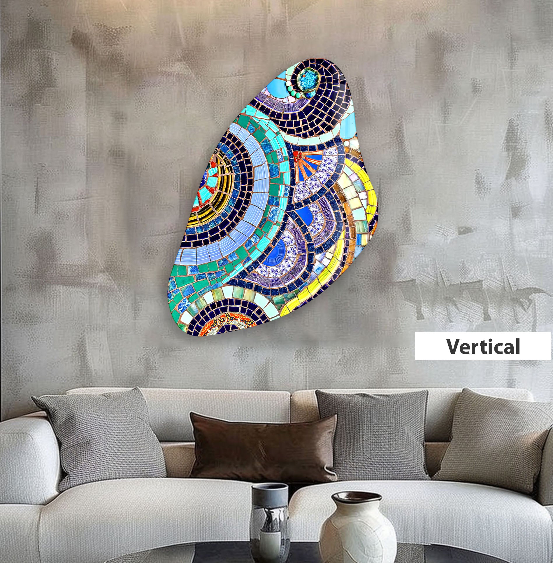 Modern Mosaic Pattern Irregular Glass Wall Art - Handmade Abstract Decor for Living Room, Bedroom, Office & Bathroom