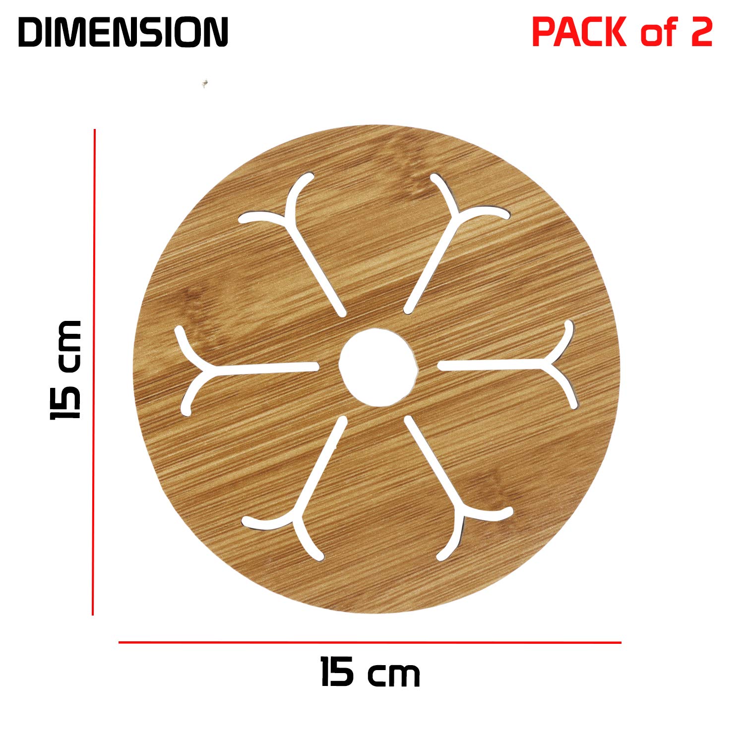 HOKIPO® 2-Pack Eco-Friendly Bamboo Wooden Coasters - Heat Resistant Drink Coasters for Dining Table, Kitchen Counter, Office Desk - Natural Wood Pot Holder & Hot Pad for Home Decor & Protection