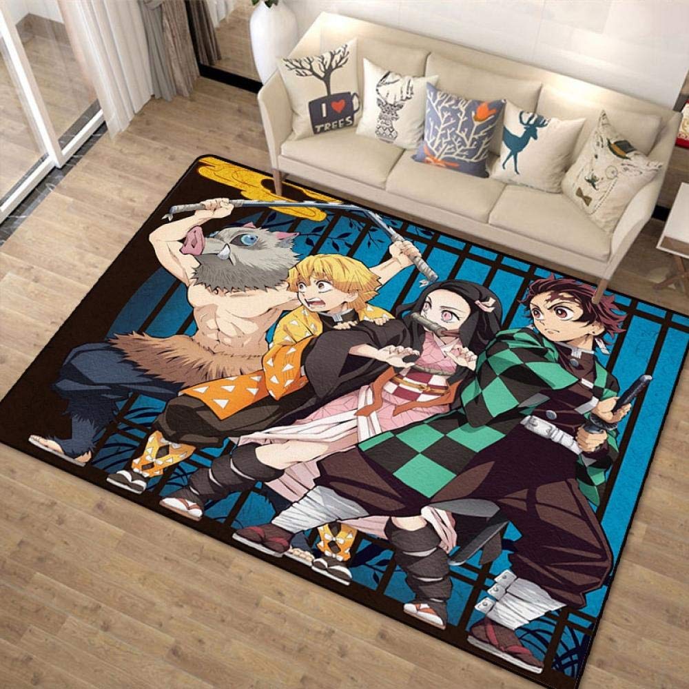 **Demon Slayer Anime Rug - Stain Resistant Soft Carpet for Boys & Girls - Non-Slip Gaming Desk & Home Decor - 100x160cm & 60x90cm - Perfect for Bedroom, Living Room & Anime Themed Spaces**