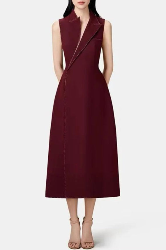 Elegant Red Asymmetric Collar Blazer Midi Dress for Women - Perfect for Office Wear, Cocktail Parties & Special Occasions