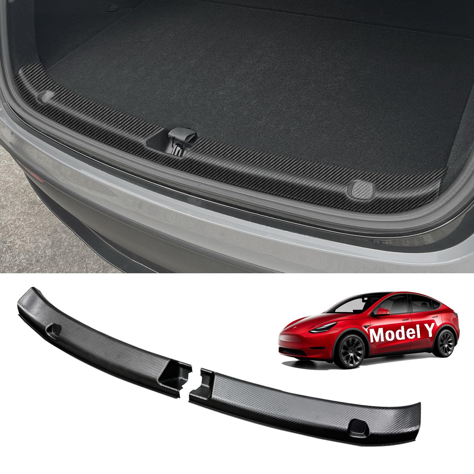 Carbon Fiber Rear Bumper Guard for Tesla Model Y 2021-2024 | Trunk Door Entry Protector | Exterior Accessories for Model Y | Perfect for Parking & Loading Protection
