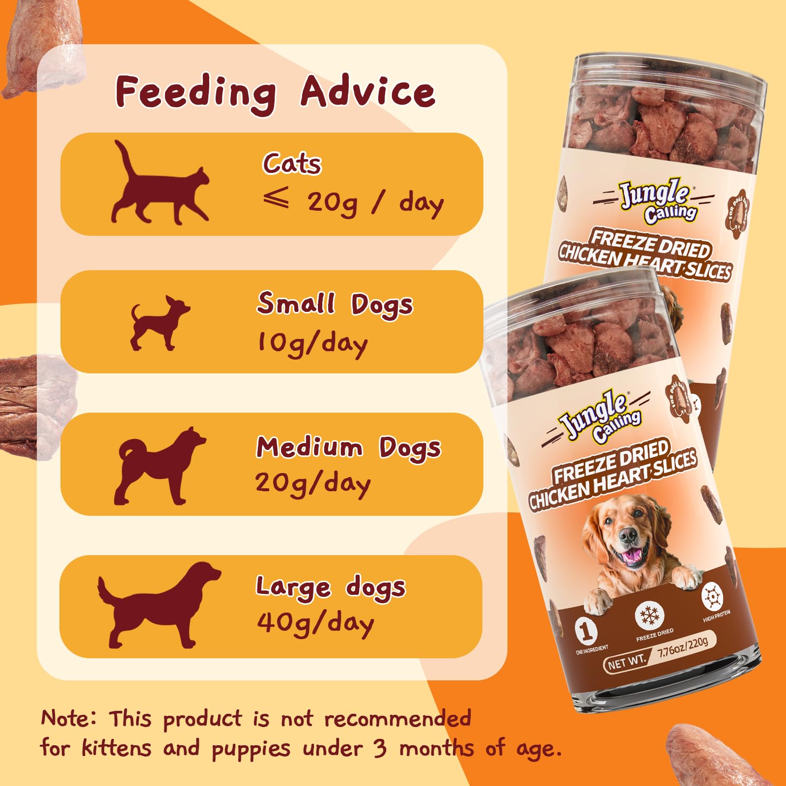 Premium Freeze-Dried Chicken Hearts for Dogs & Cats - Single Ingredient High Protein Pet Treats, Training Rewards & Food Topper (7.76 oz) - Perfect for Training, Bonding & Mealtime Enhancement