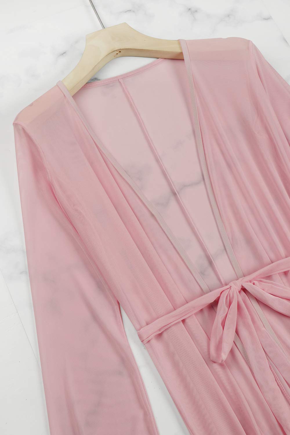 Pink Queen Women's Long Sleeve Flowy Maxi Swimsuit Cover Up Tie Front Beach Robe - Perfect for Poolside, Beach Vacation & Resort Wear